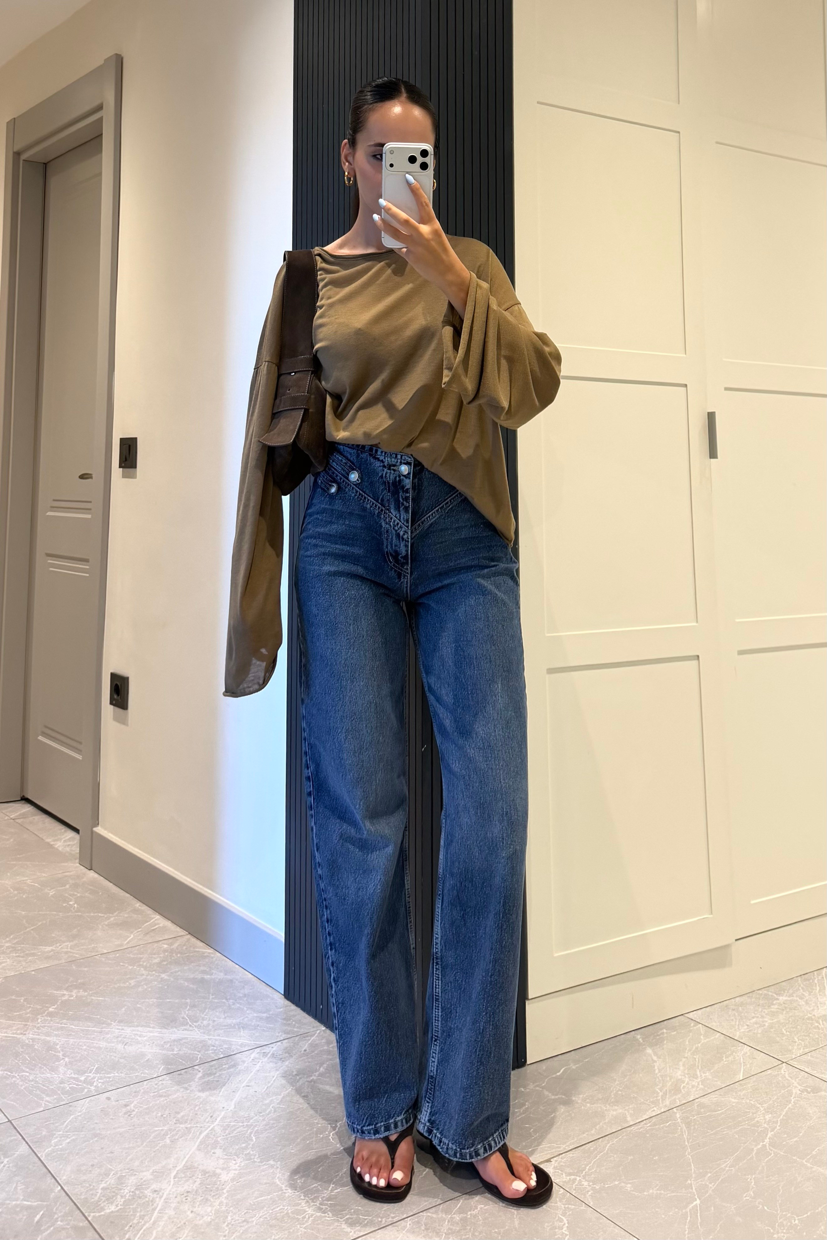 İndigo Mavi Napolyon Tasarım Jean - Kadın Jean Modelleri - Nazliye Moda | Kadın Giyim Modası