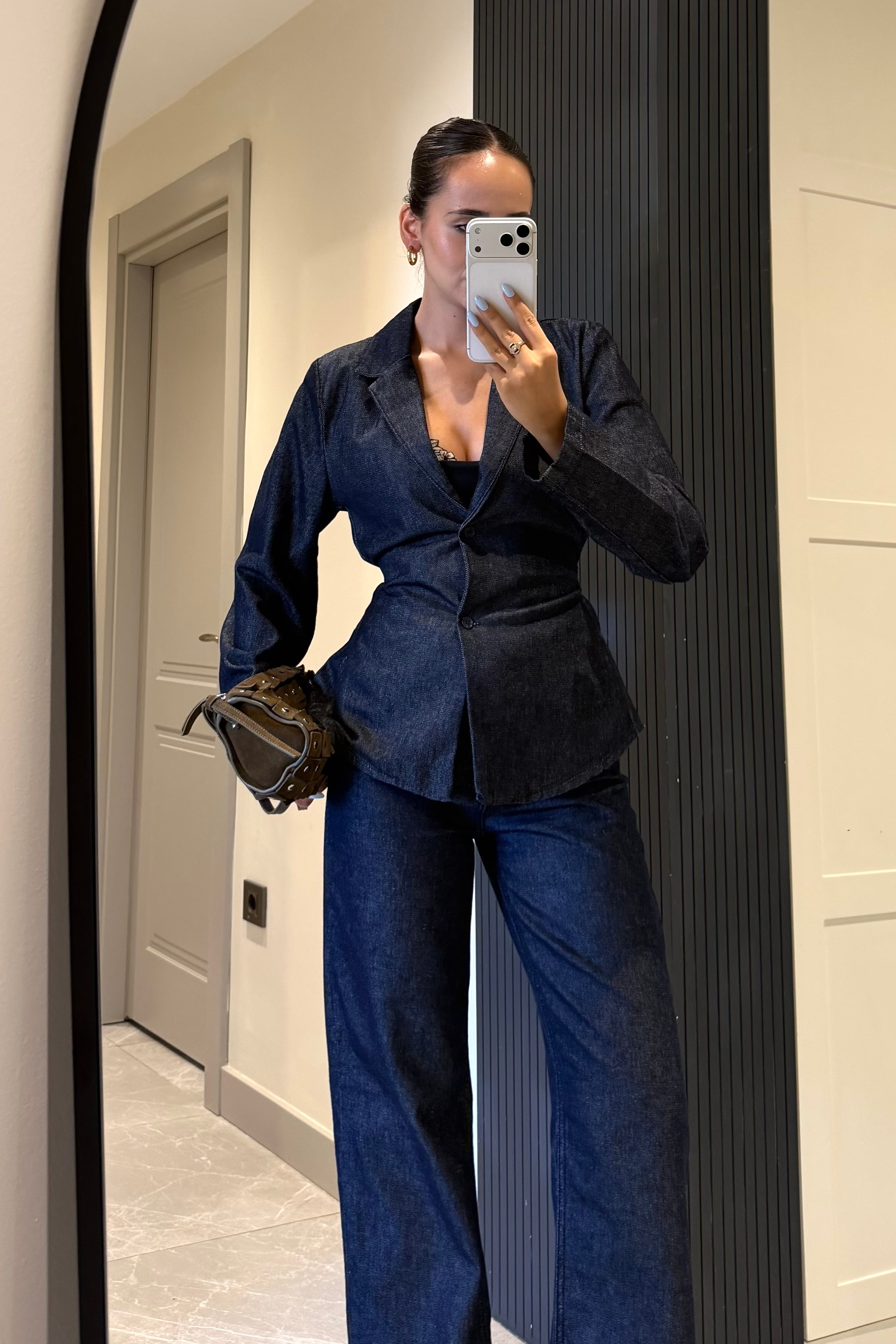 İndigo Mavi Vatkalı Denim Takım - Kadın Takım Modelleri - Nazliye Moda | Kadın Giyim Modası