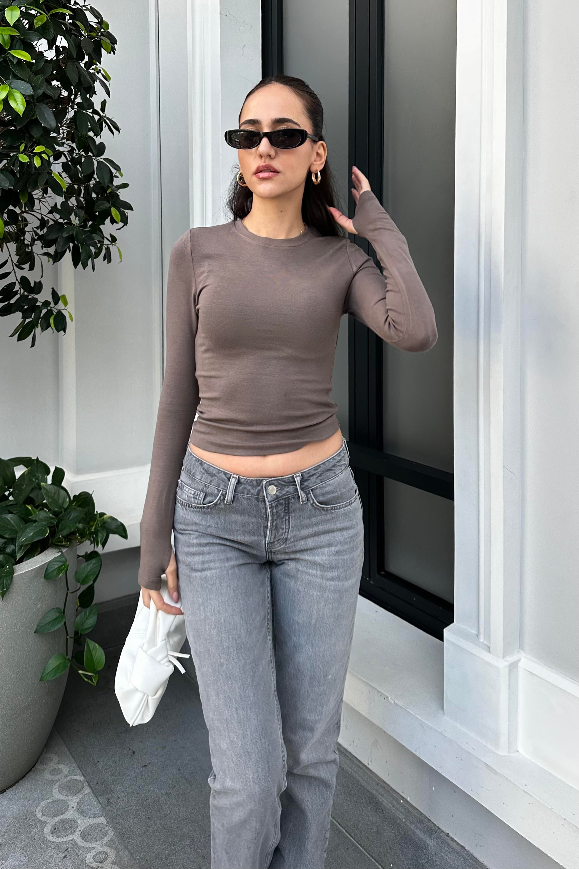 Brown Basic Blouse - Kadın Blouses Modelleri - Nazliye Moda - Kadın Giyim Modası