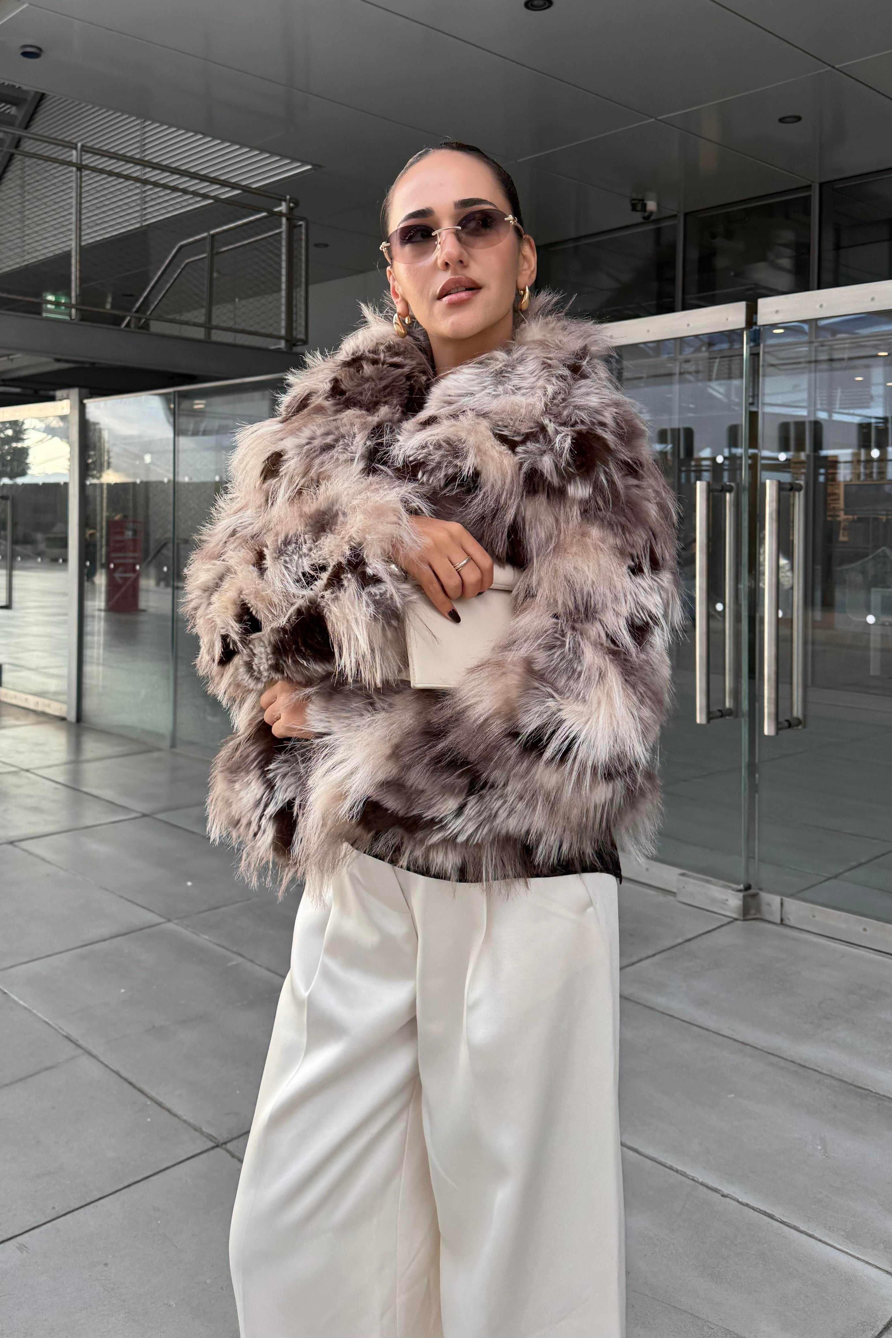 Kahve Desenli Premium Kürk - Kadın Mont Modelleri - Nazliye Moda | Kadın Giyim Modası