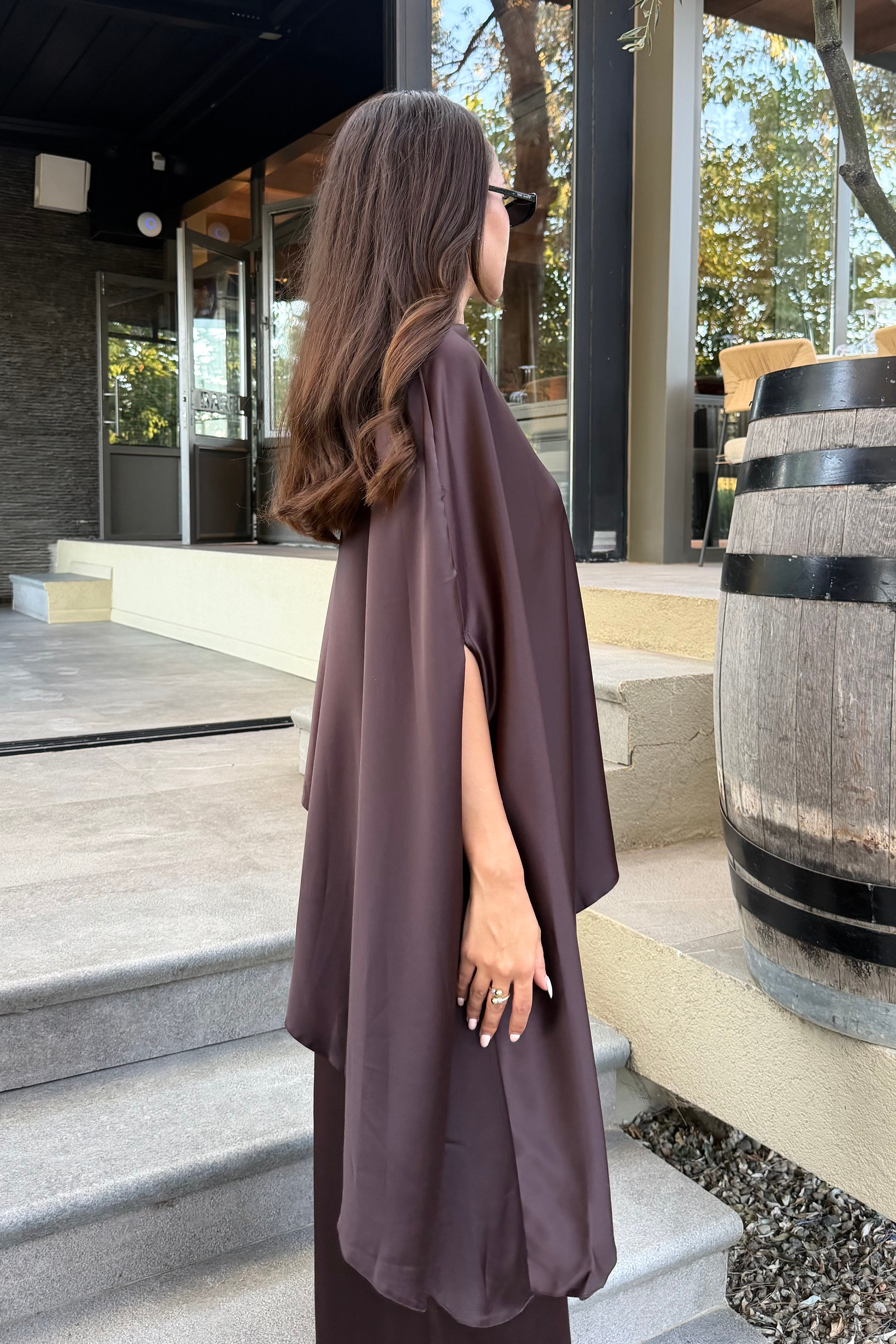 Kahve Pelerinli Premium Takım - Kadın Takım Modelleri - Nazliye Moda | Kadın Giyim Modası