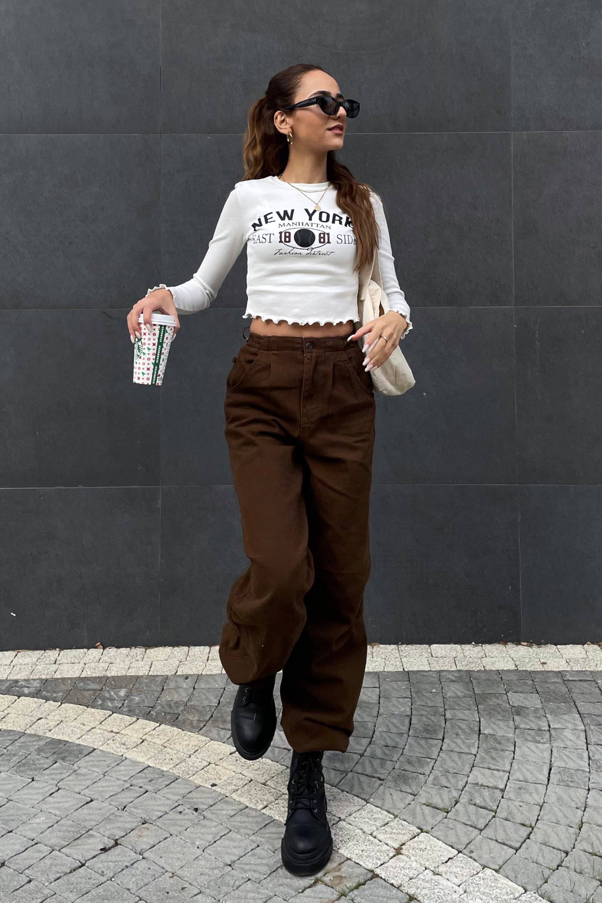 Kahverengi Gabardin Jogger Pantolon - Kadın Pantolon Modelleri - Nazliye Moda | Kadın Giyim Modası