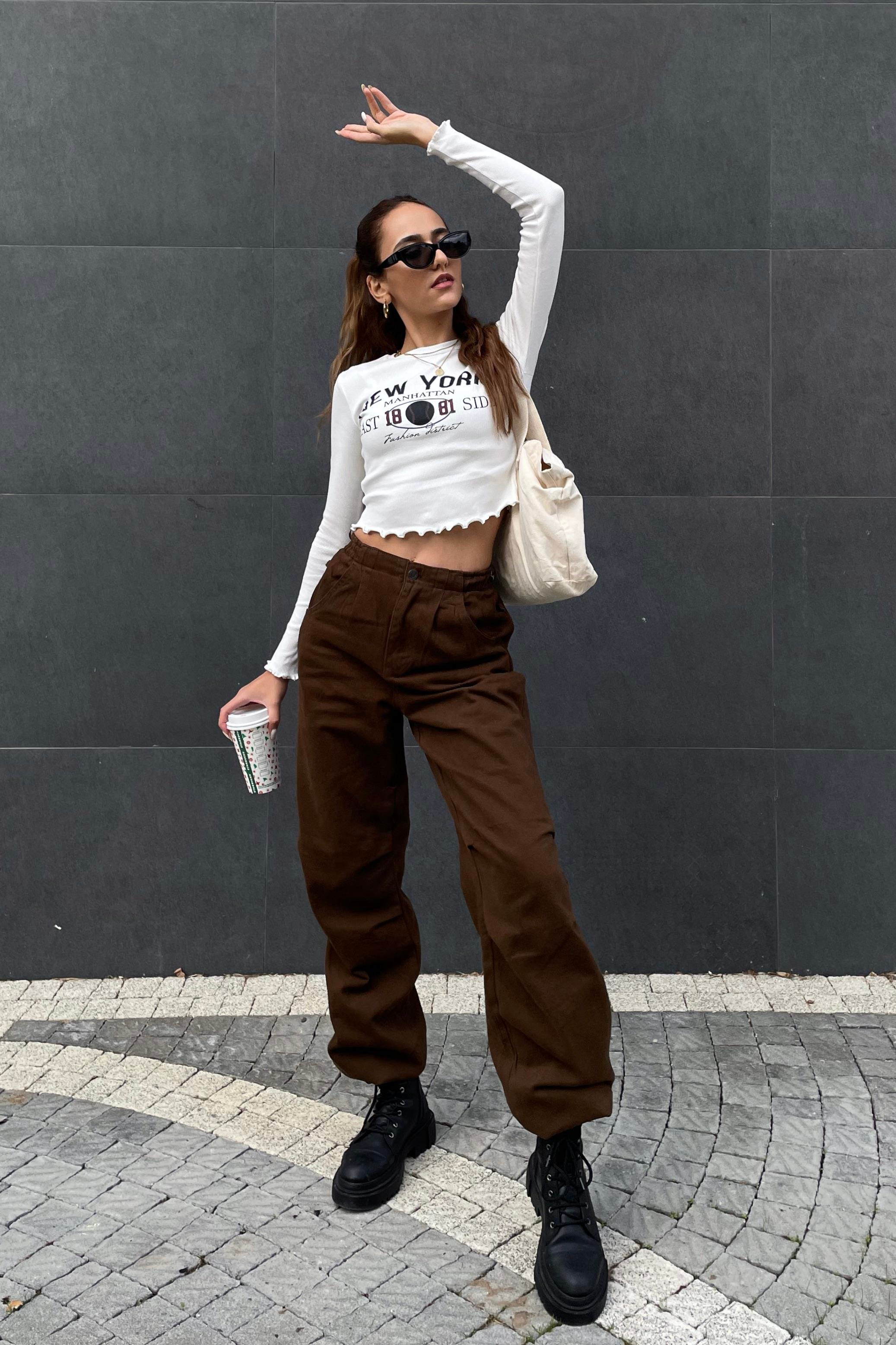 Kahverengi Gabardin Jogger Pantolon - Kadın Pantolon Modelleri - Nazliye Moda | Kadın Giyim Modası