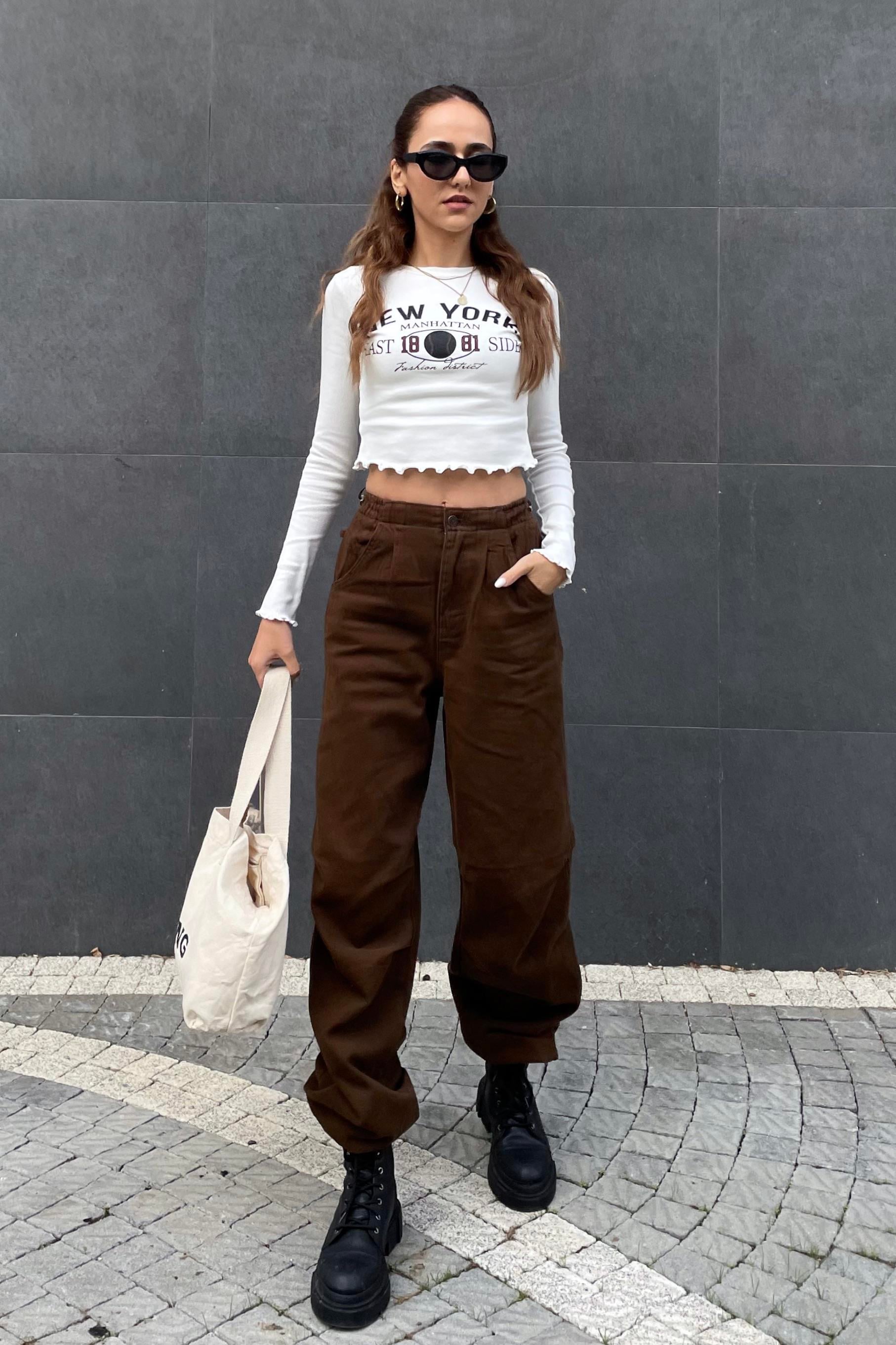 Kahverengi Gabardin Jogger Pantolon - Kadın Pantolon Modelleri - Nazliye Moda | Kadın Giyim Modası