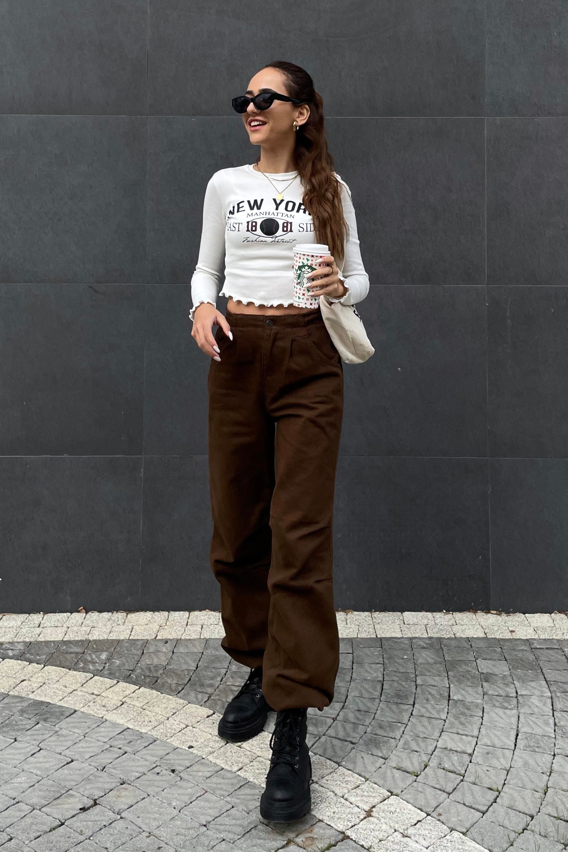 Kahverengi Gabardin Jogger Pantolon - Kadın Pantolon Modelleri - Nazliye Moda | Kadın Giyim Modası