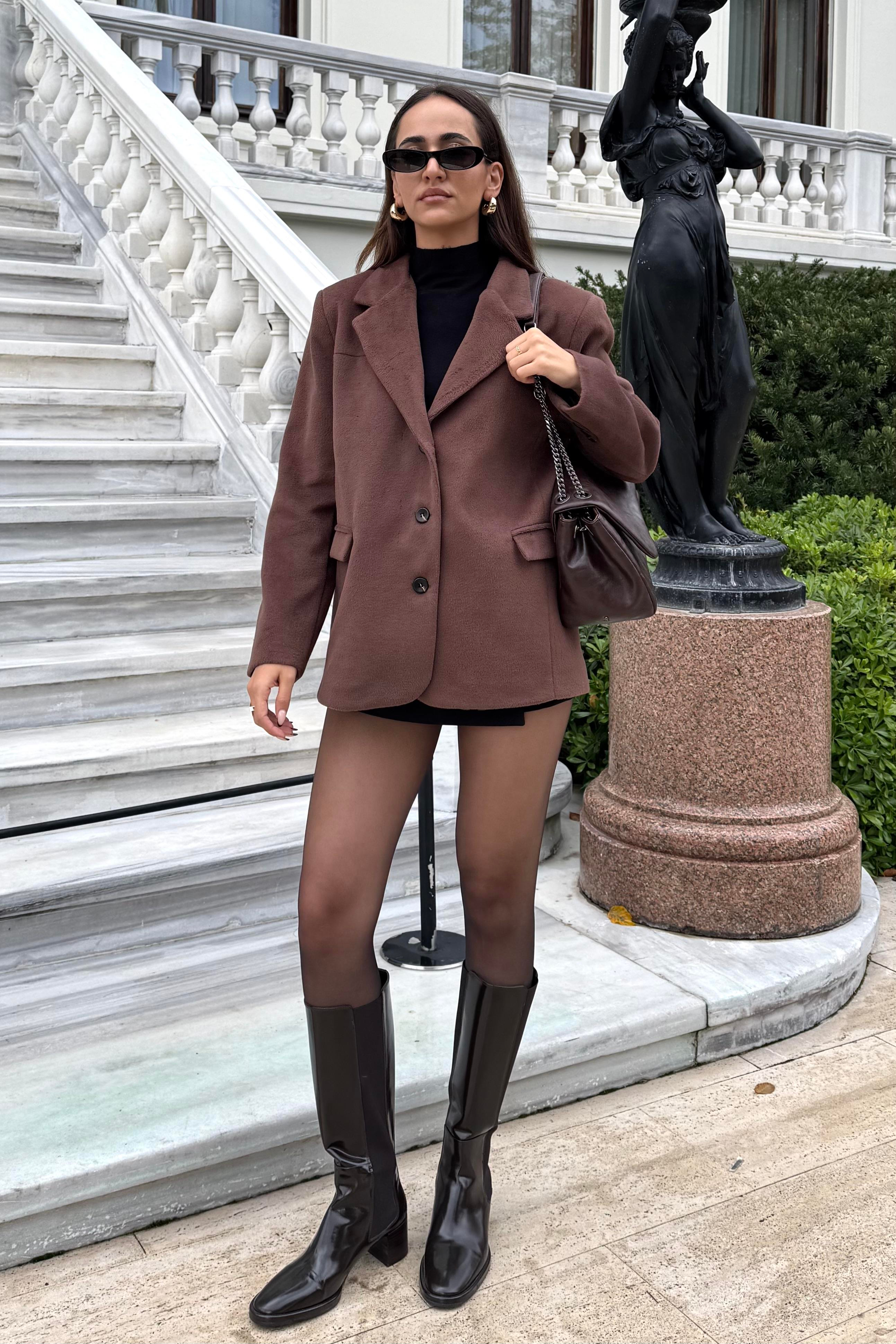 Kahverengi Kaşe Blazer Ceket - Kadın Blazer Jackets Modelleri - Nazliye Moda | Kadın Giyim Modası