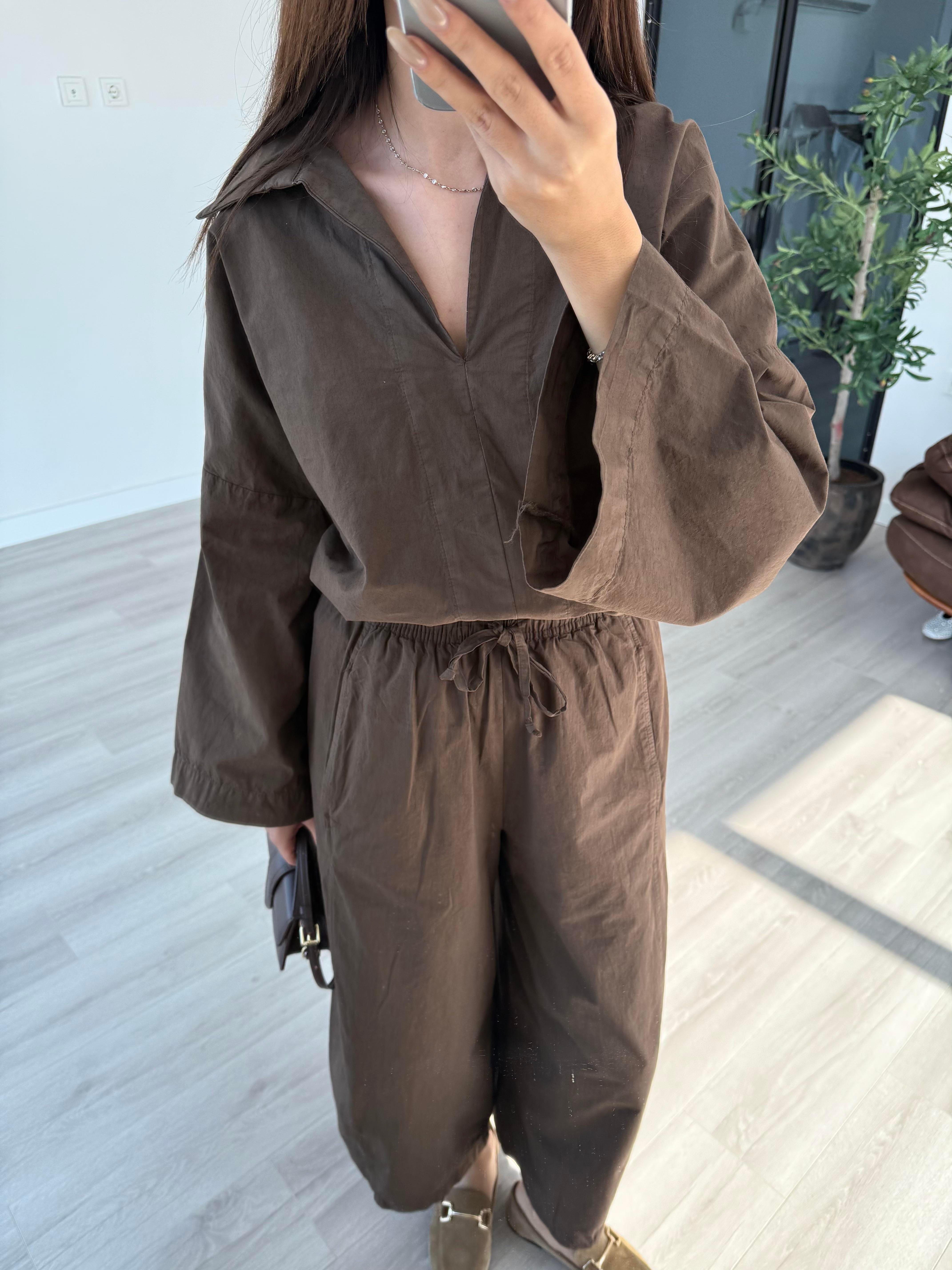 Kahverengi Oversize Gömlek Pantolon Takım - Kadın Takım Modelleri - Nazliye Moda | Kadın Giyim Modası