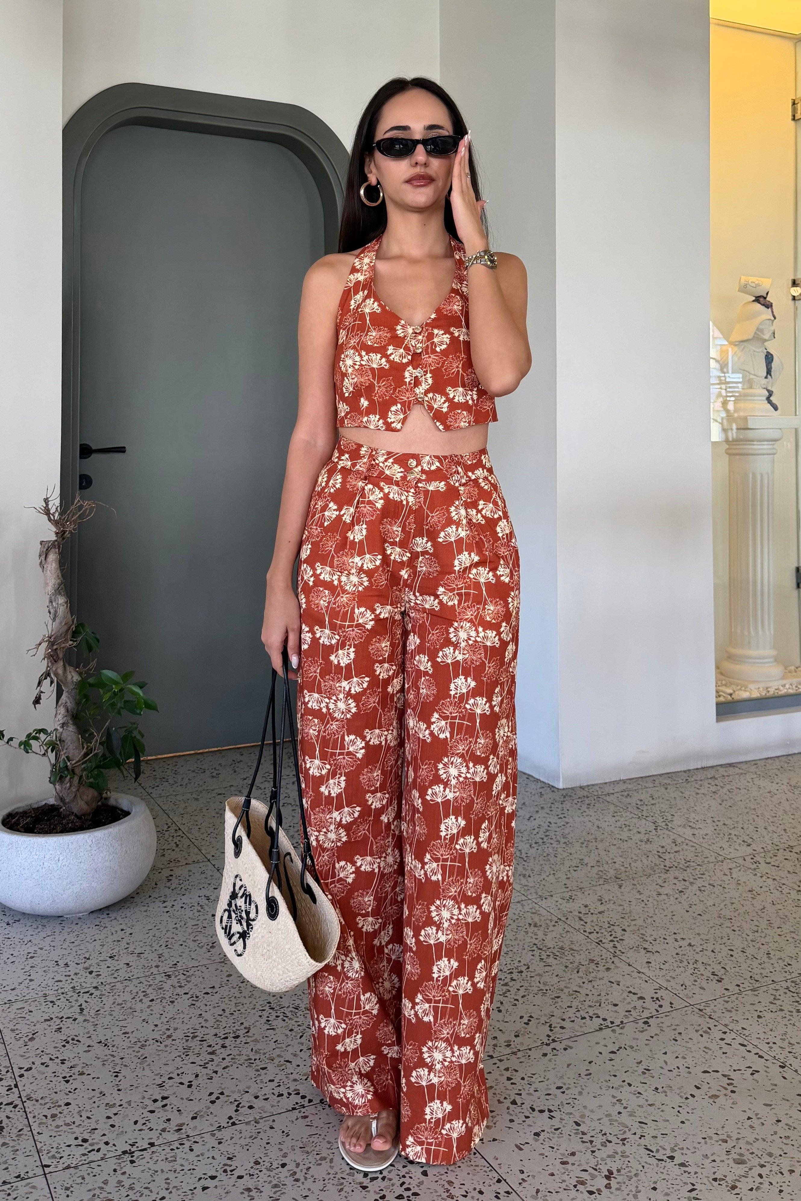 Kiremit Desenli İkili Takım - Kadın Takım Modelleri - Nazliye Moda | Kadın Giyim Modası