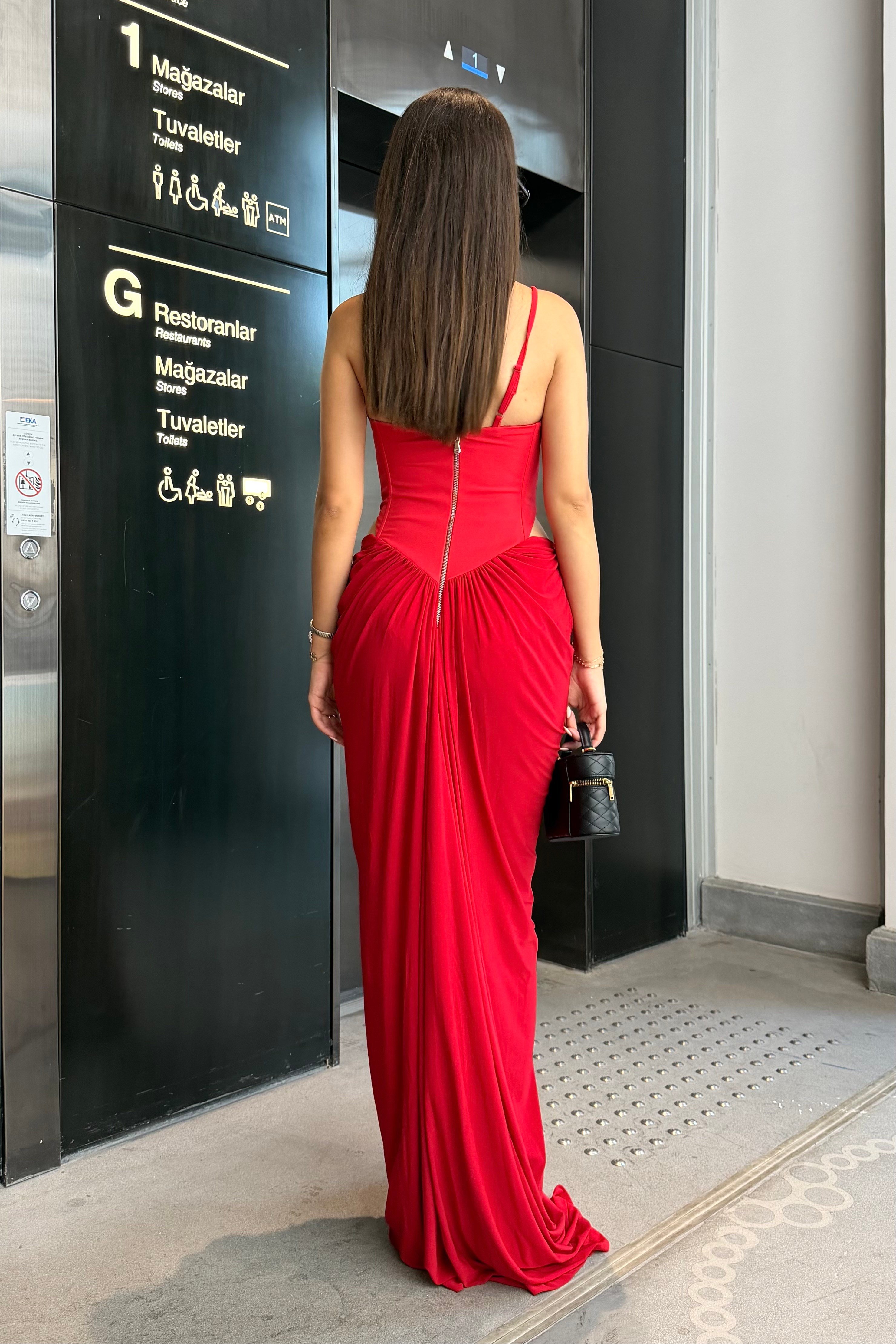 Kırmızı Korse Drape Detay Elbise - Kadın Elbise Modelleri - Nazliye Moda | Kadın Giyim Modası