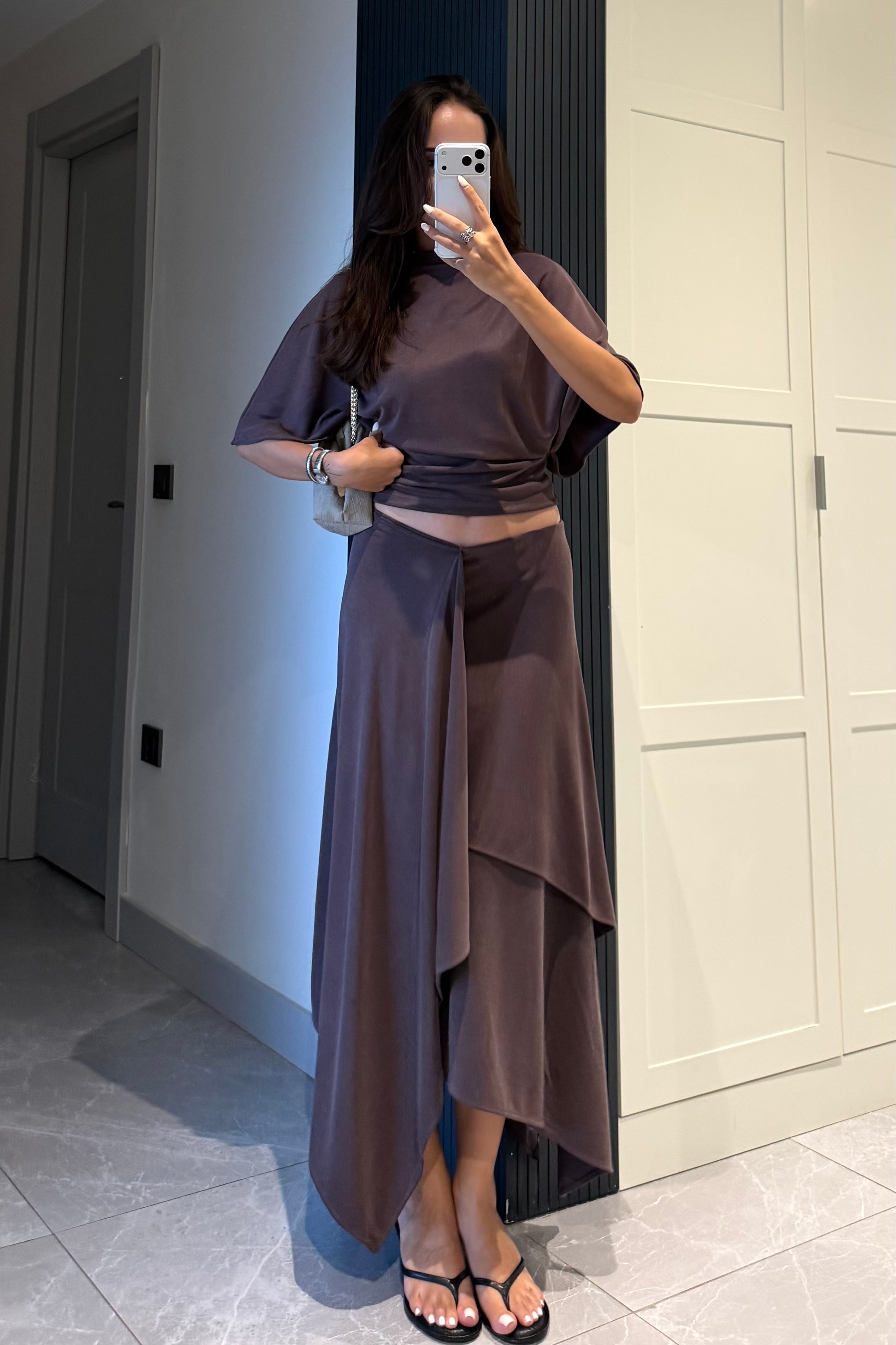 Koyu Vizon Modal Kumaş Takım - Kadın Takım Modelleri - Nazliye Moda | Kadın Giyim Modası