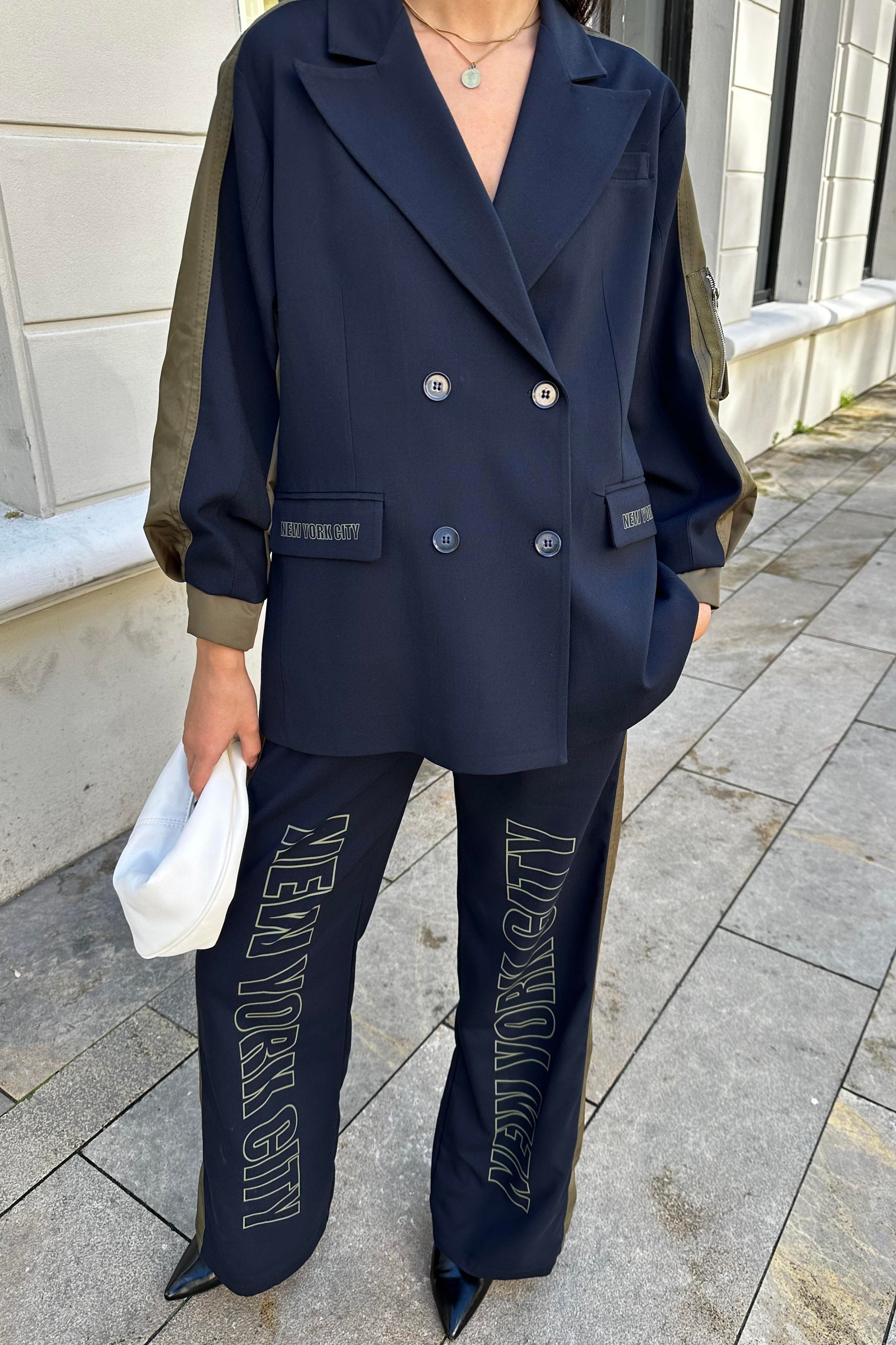 Lacivert Tasarım Blazer Ceket - Kadın Blazer Ceket Modelleri - Nazliye Moda - Kadın Giyim Modası