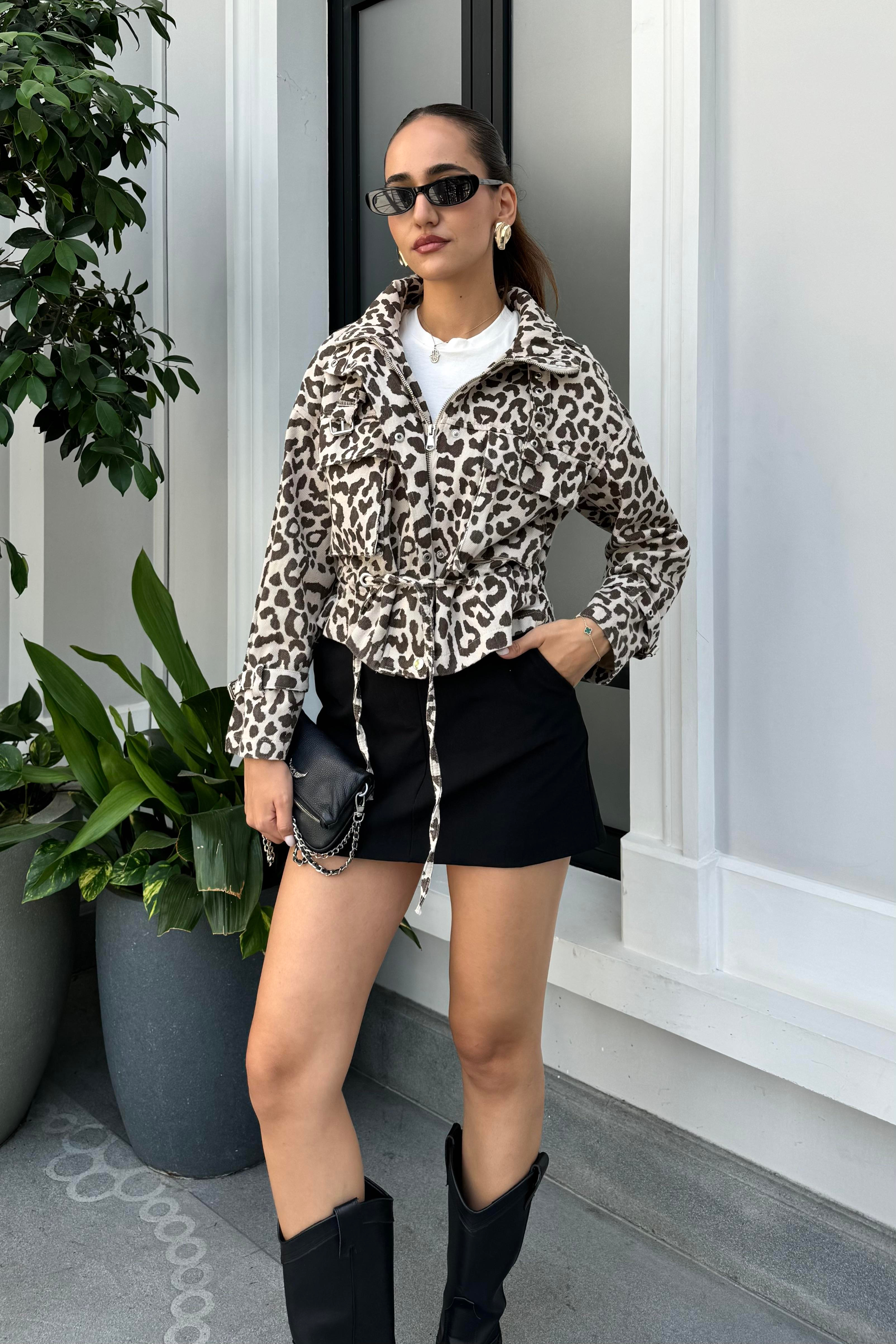 Leopar Geniş Cepli Ceket - Kadın Jackets Modelleri - Nazliye Moda | Kadın Giyim Modası
