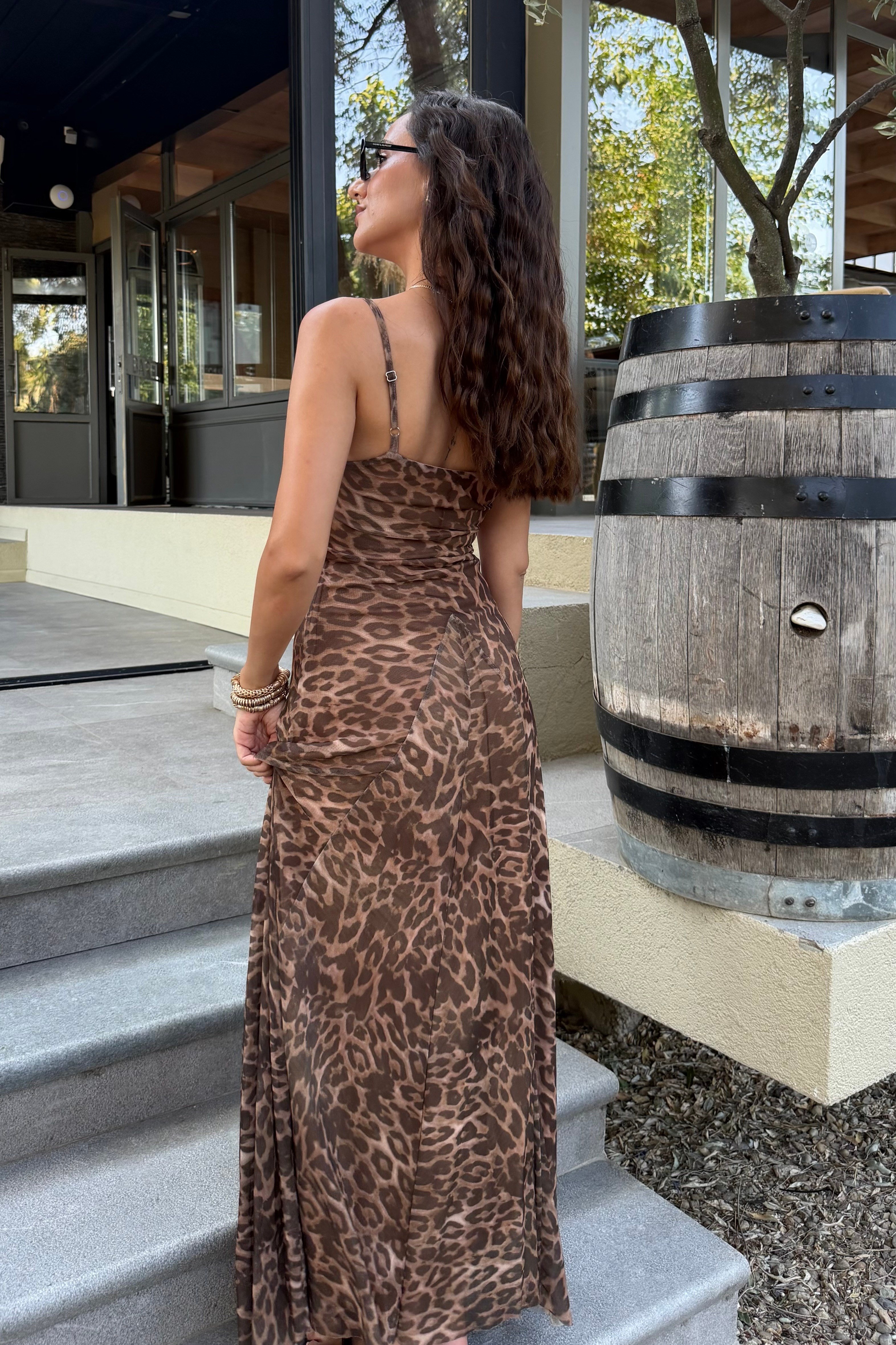Leopar İp Askı Uzun Elbise - Kadın Dresses Modelleri - Nazliye Moda | Kadın Giyim Modası
