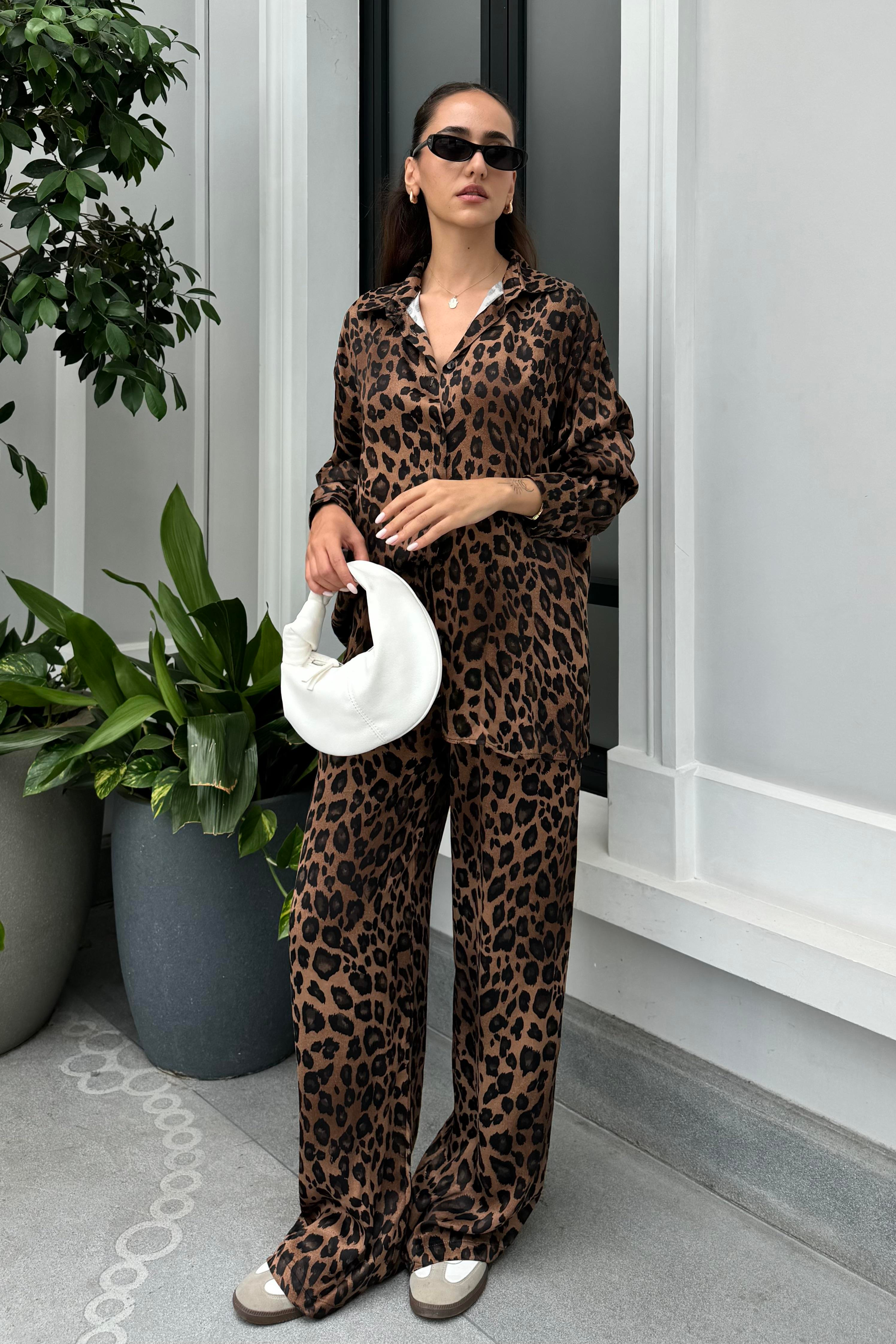 Leopar Pantolon Gömlek Takım - Kadın Takım Modelleri - Nazliye Moda | Kadın Giyim Modası