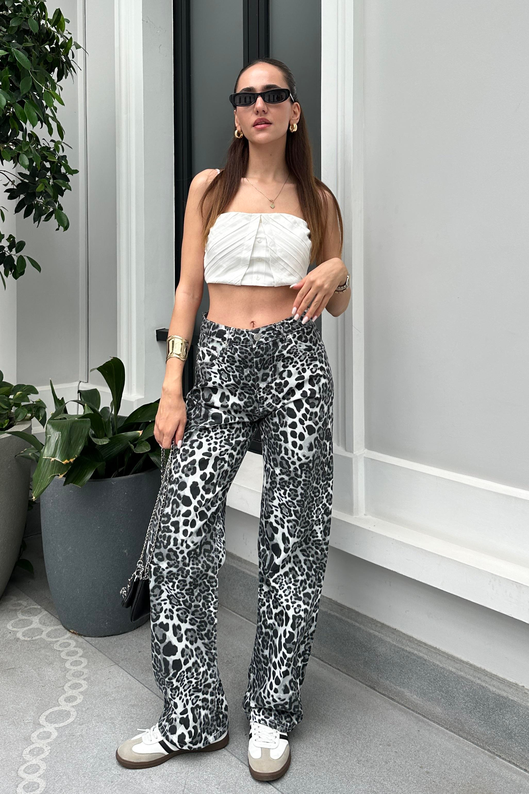 Leopar Straight Jean - Kadın Jean Modelleri - Nazliye Moda - Kadın Giyim Modası