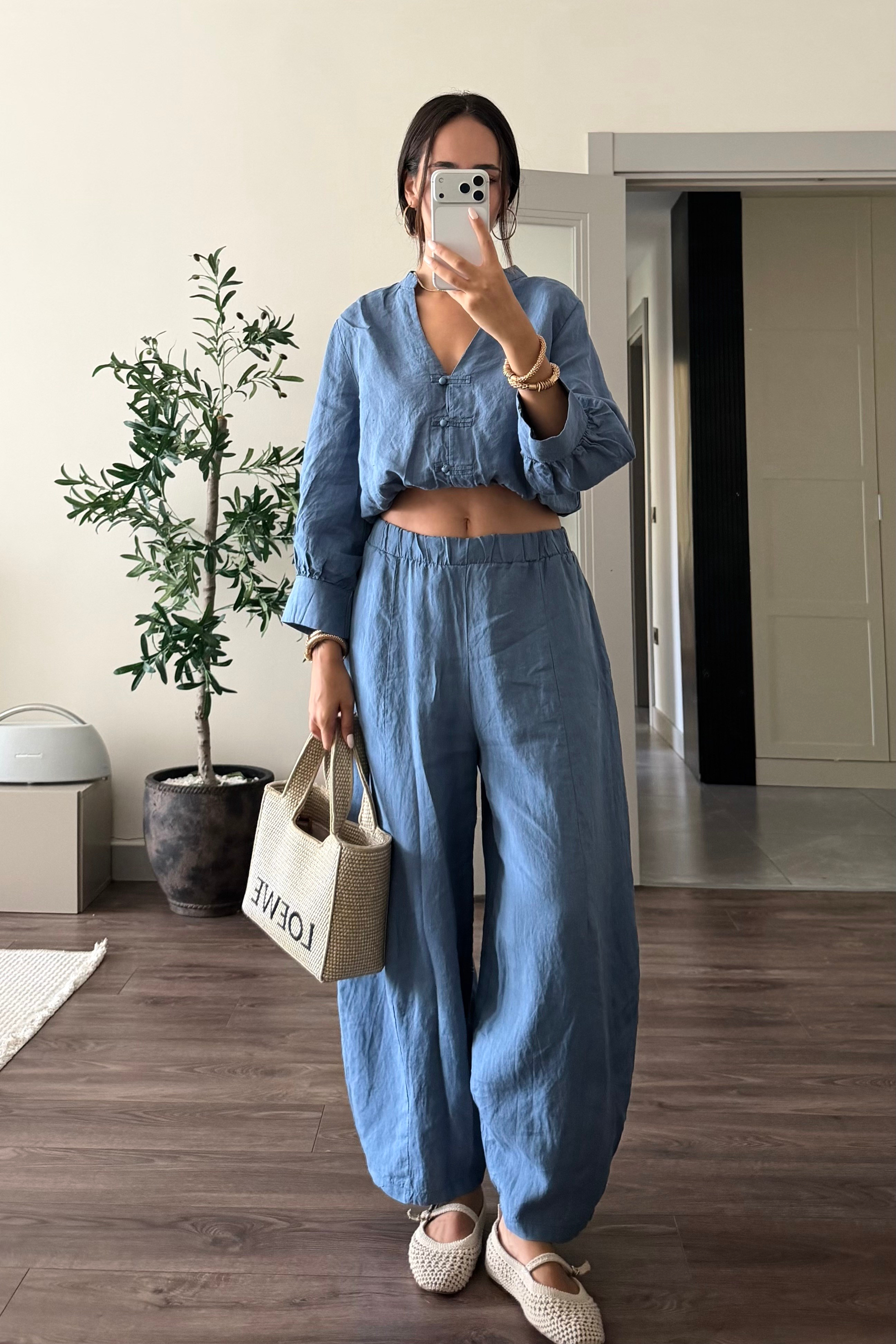 Mavi Bohem Keten Gömlek - Kadın Blouses Modelleri - Nazliye Moda | Kadın Giyim Modası