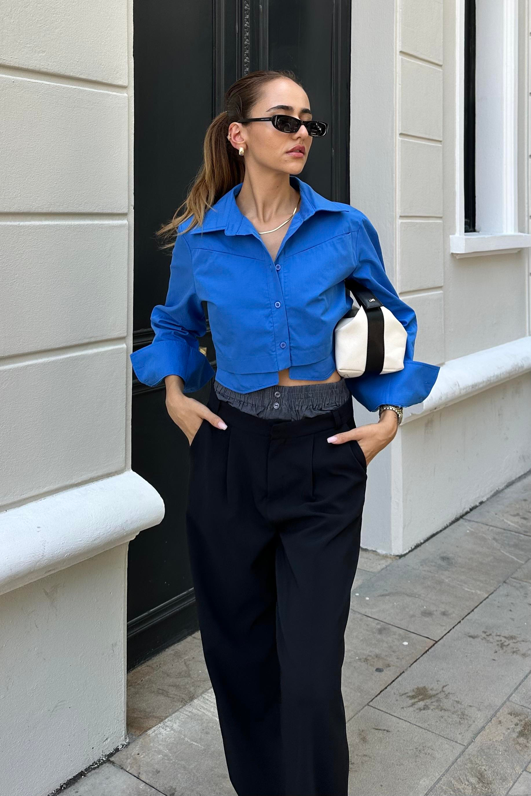 Mavi Crop Gömlek - Kadın Gömlek Modelleri - Nazliye Moda | Kadın Giyim Modası