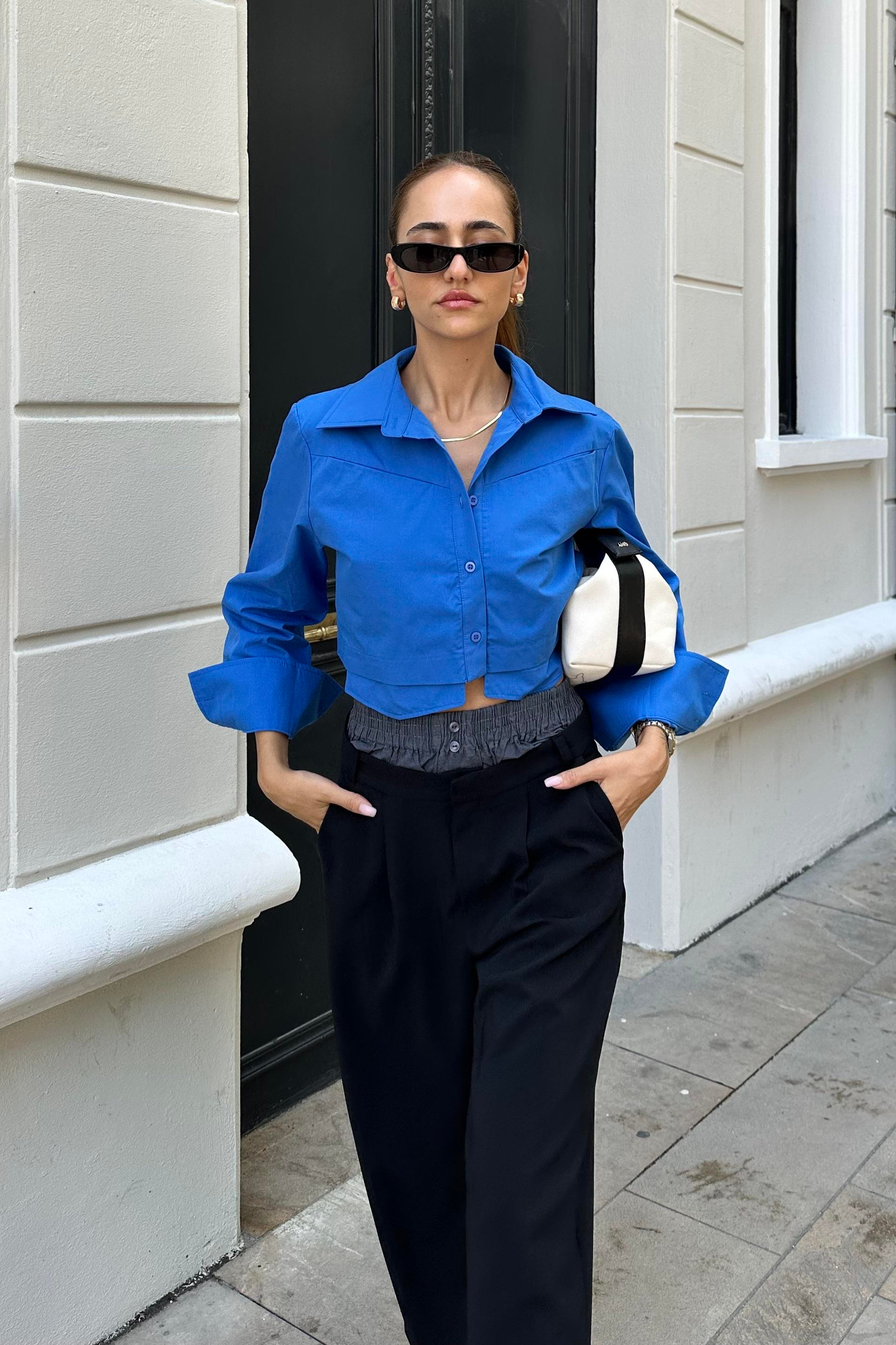 Mavi Crop Gömlek - Kadın Gömlek Modelleri - Nazliye Moda | Kadın Giyim Modası