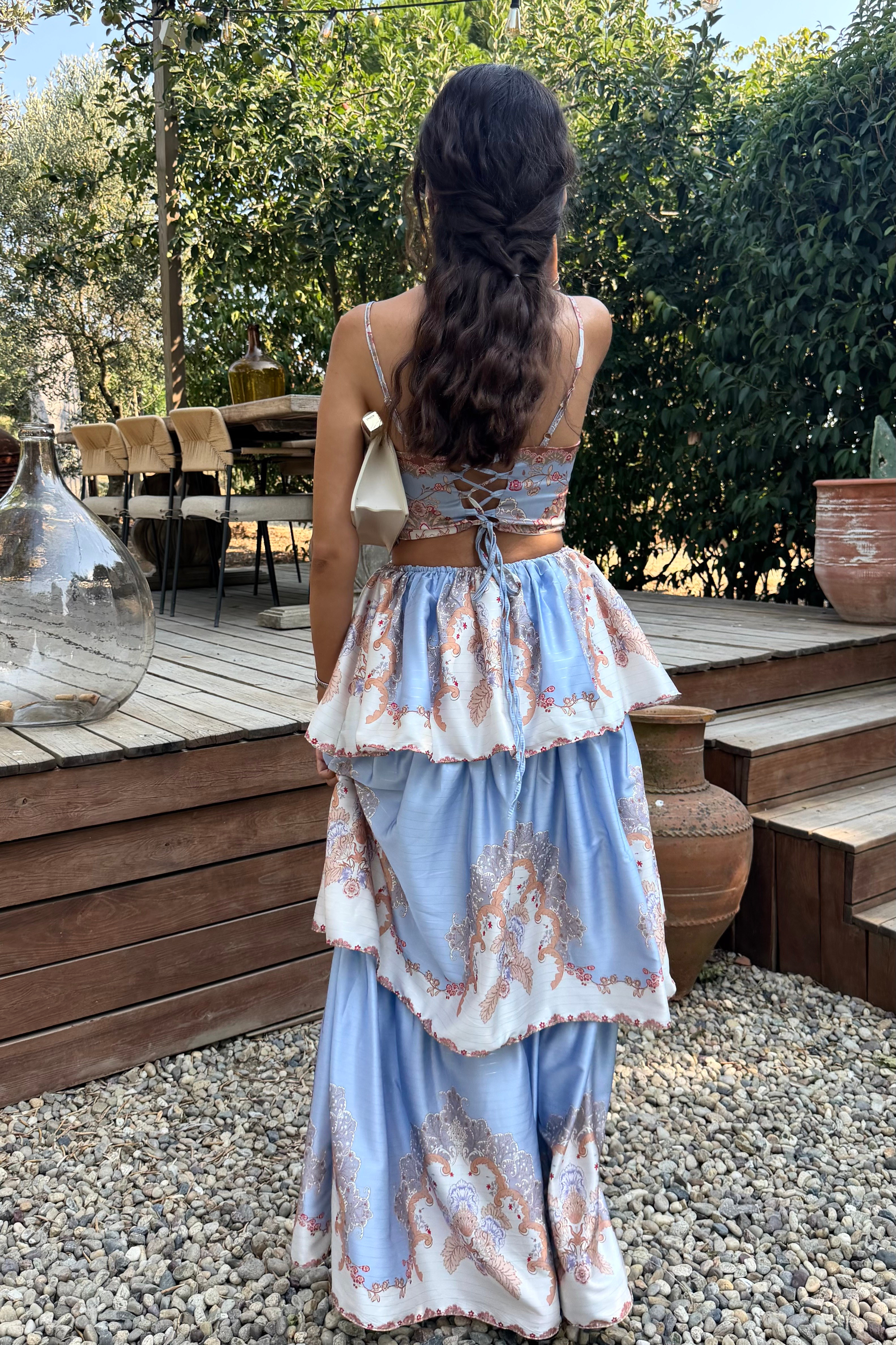 Mavi Etnik Desen Pencere Detay Elbise - Kadın Elbise Modelleri - Nazliye Moda | Kadın Giyim Modası