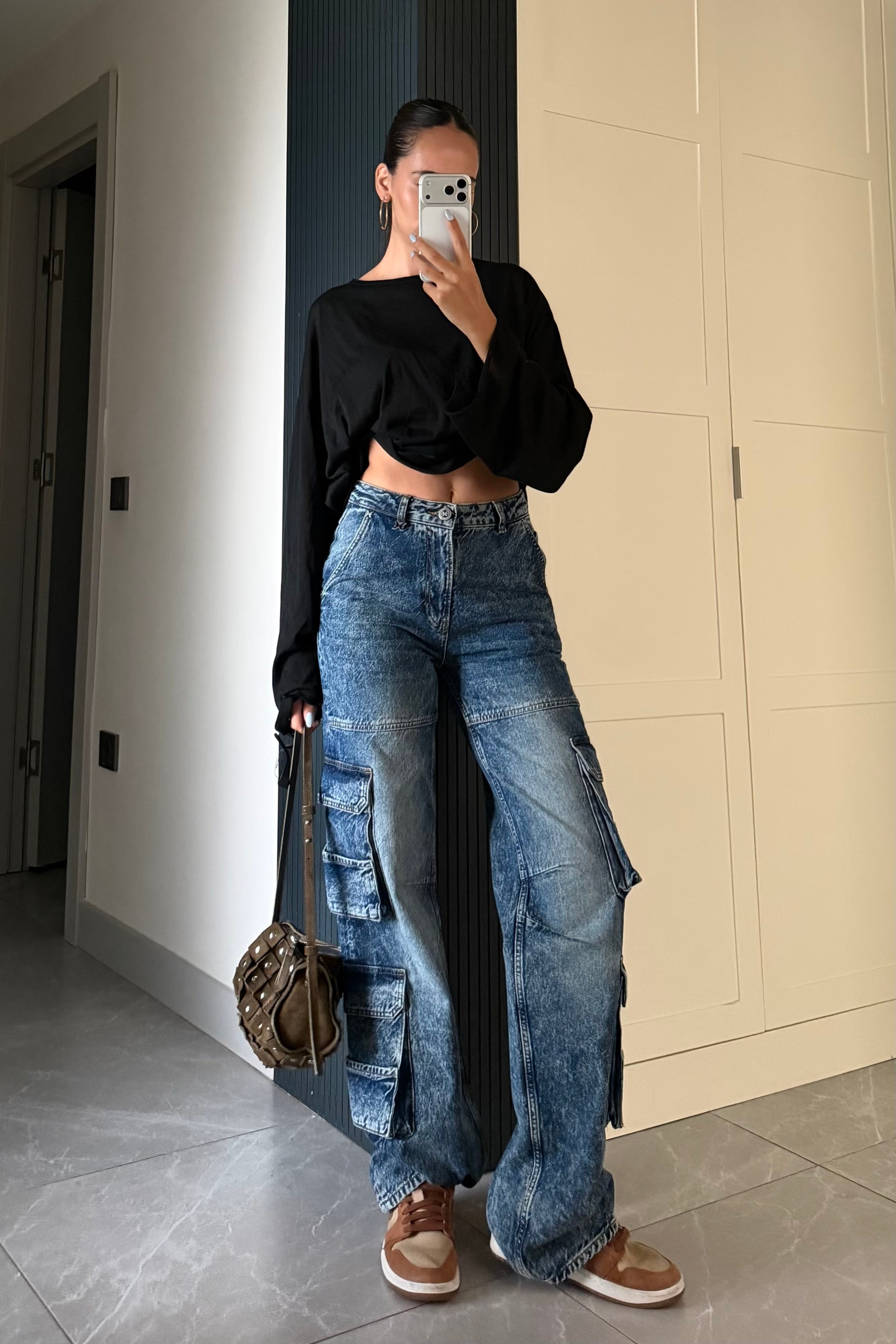 Mavi Kargo Cep Yıkama Detay Jean - Kadın Jean Modelleri - Nazliye Moda | Kadın Giyim Modası
