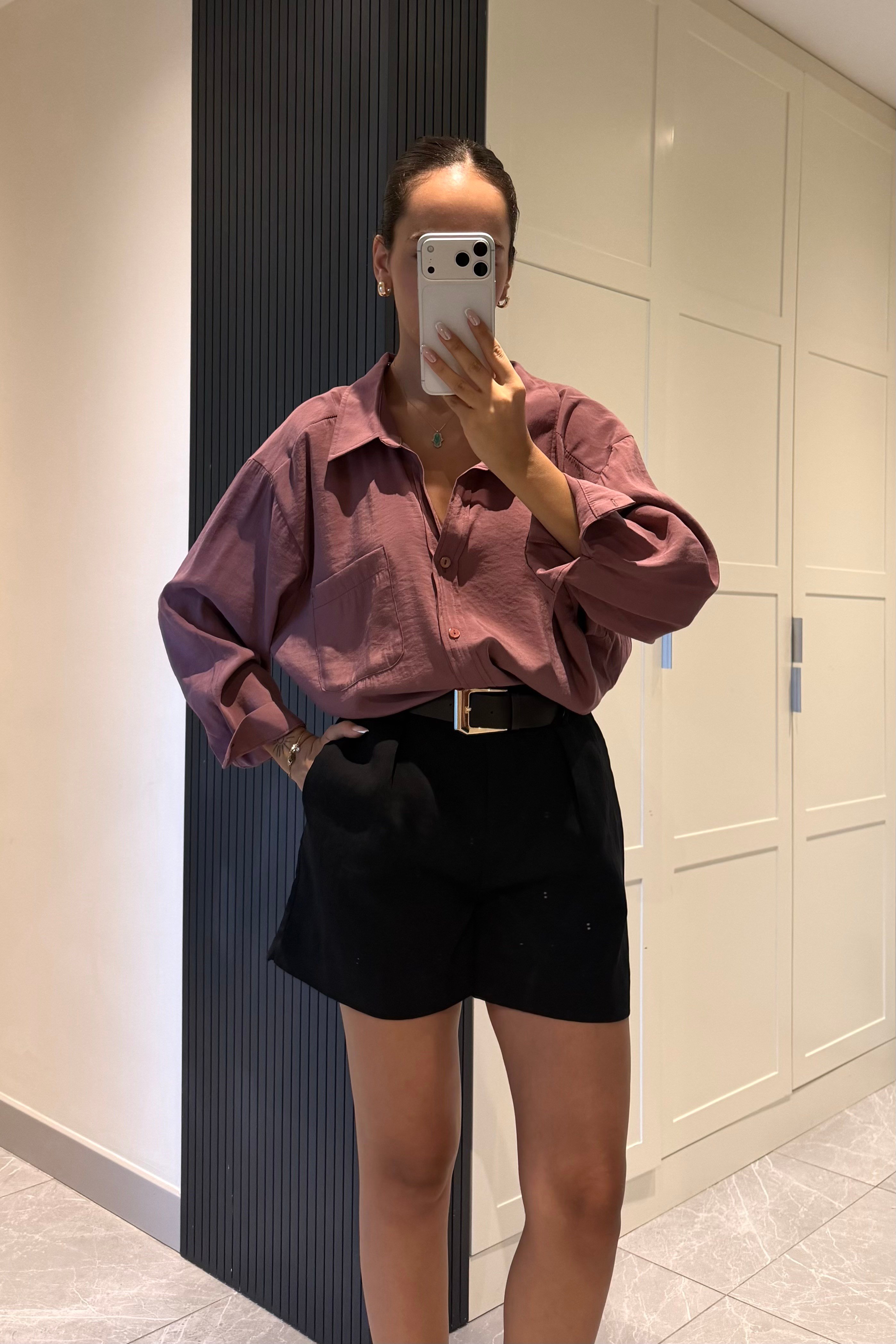 Mürdüm Oversize Gömlek - Kadın Gömlek Modelleri - Nazliye Moda | Kadın Giyim Modası