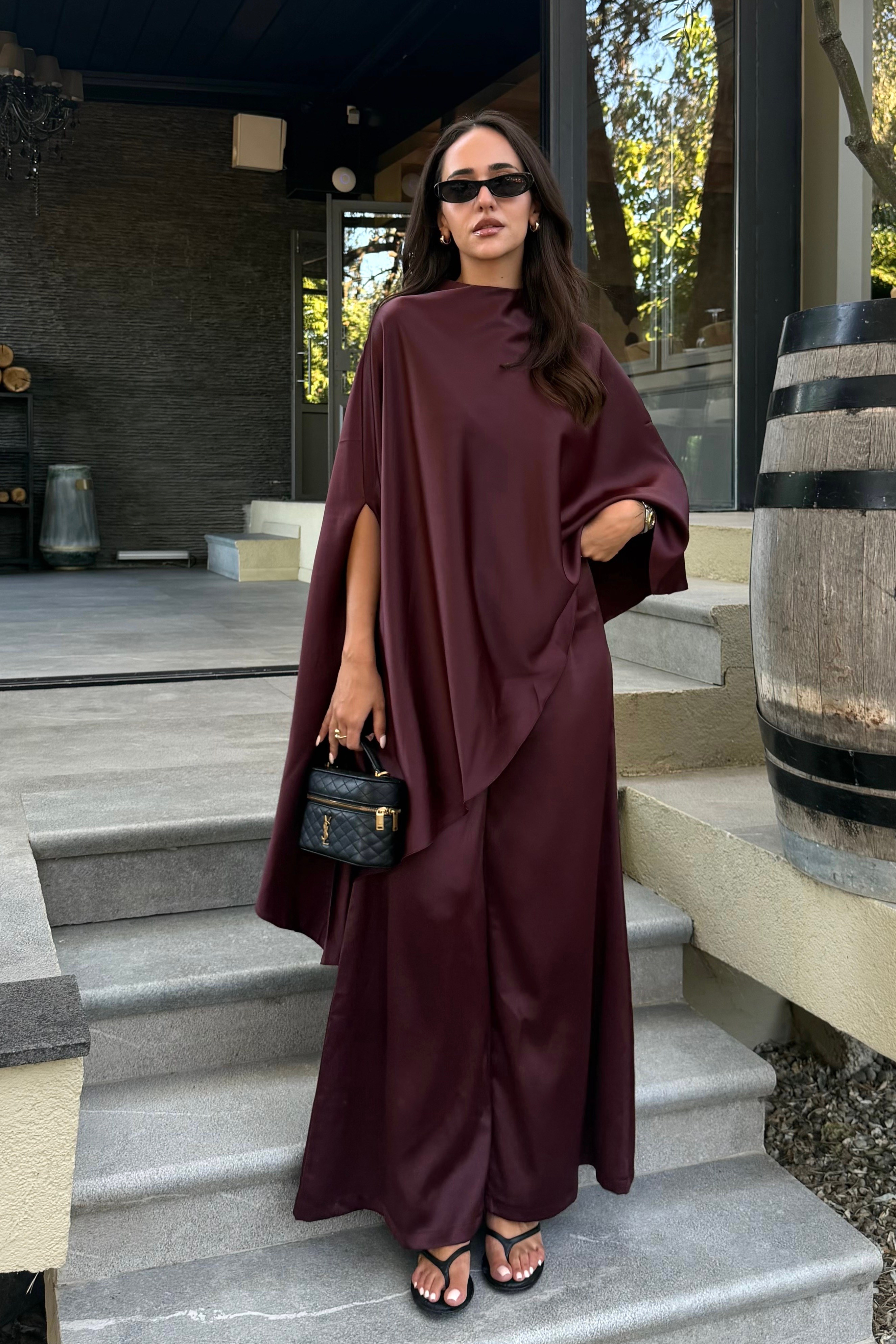 Mürdüm Pelerinli Premium Takım - Kadın Takım Modelleri - Nazliye Moda | Kadın Giyim Modası