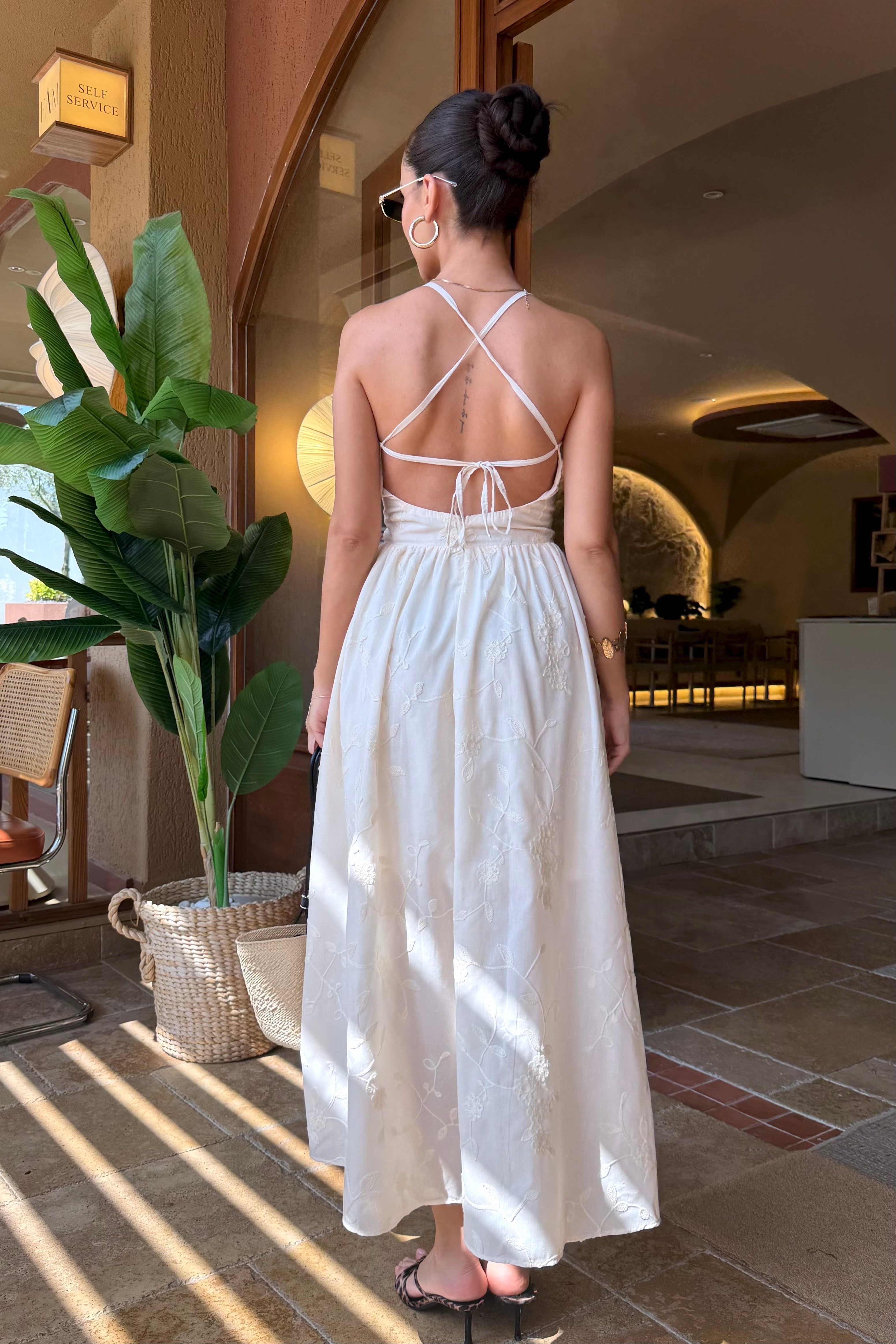 Naturel Nakışlı Uzun Elbise - Kadın Elbise Modelleri - Nazliye Moda | Kadın Giyim Modası