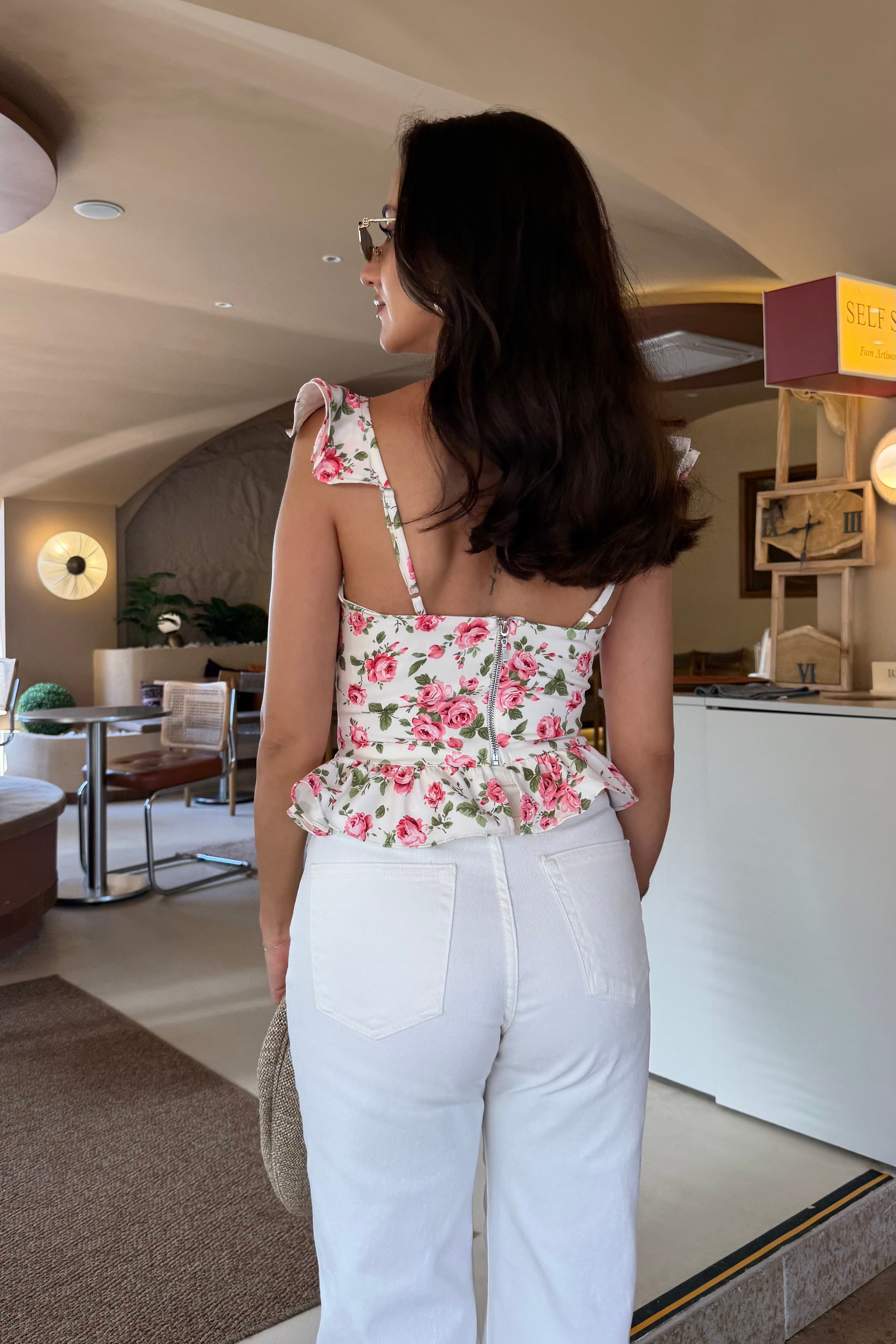 Pembe Çiçekli Korse Bluz - Kadın Bluz Modelleri - Nazliye Moda | Kadın Giyim Modası