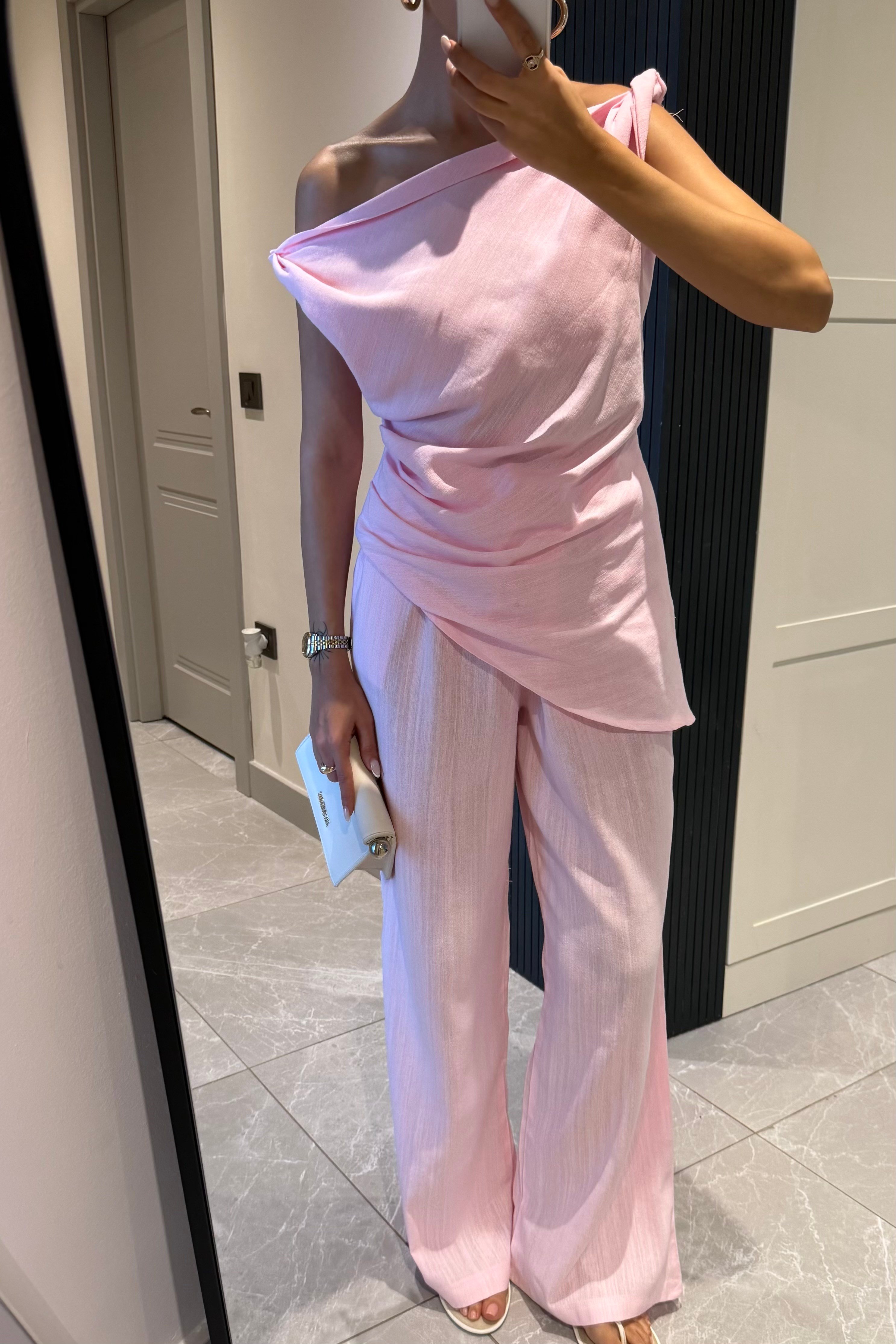Pembe Premium Keten Takım - Kadın Takım Modelleri - Nazliye Moda | Kadın Giyim Modası