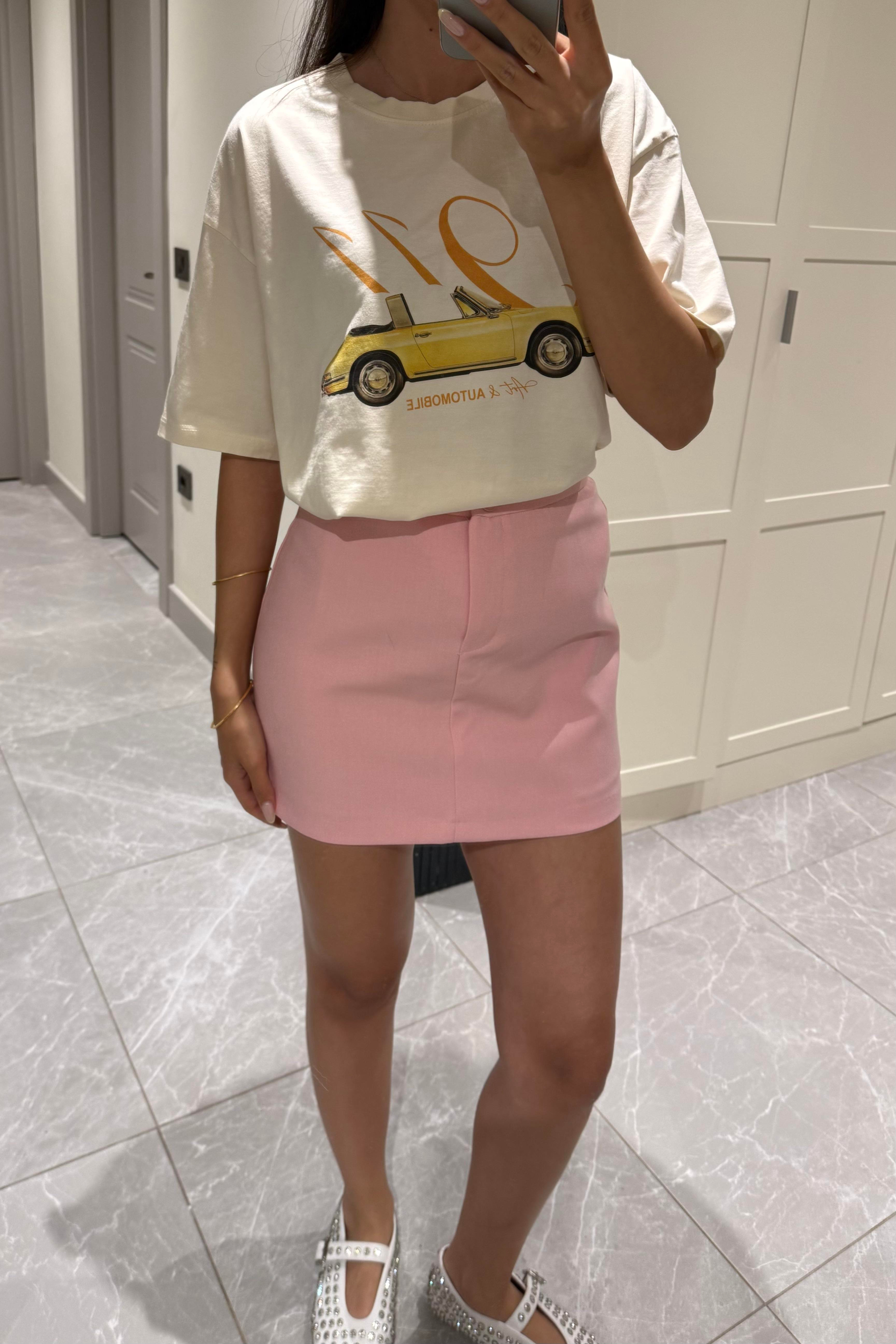 Pembe Şort Astarlı Mini Etek - Kadın Etek Modelleri - Nazliye Moda | Kadın Giyim Modası