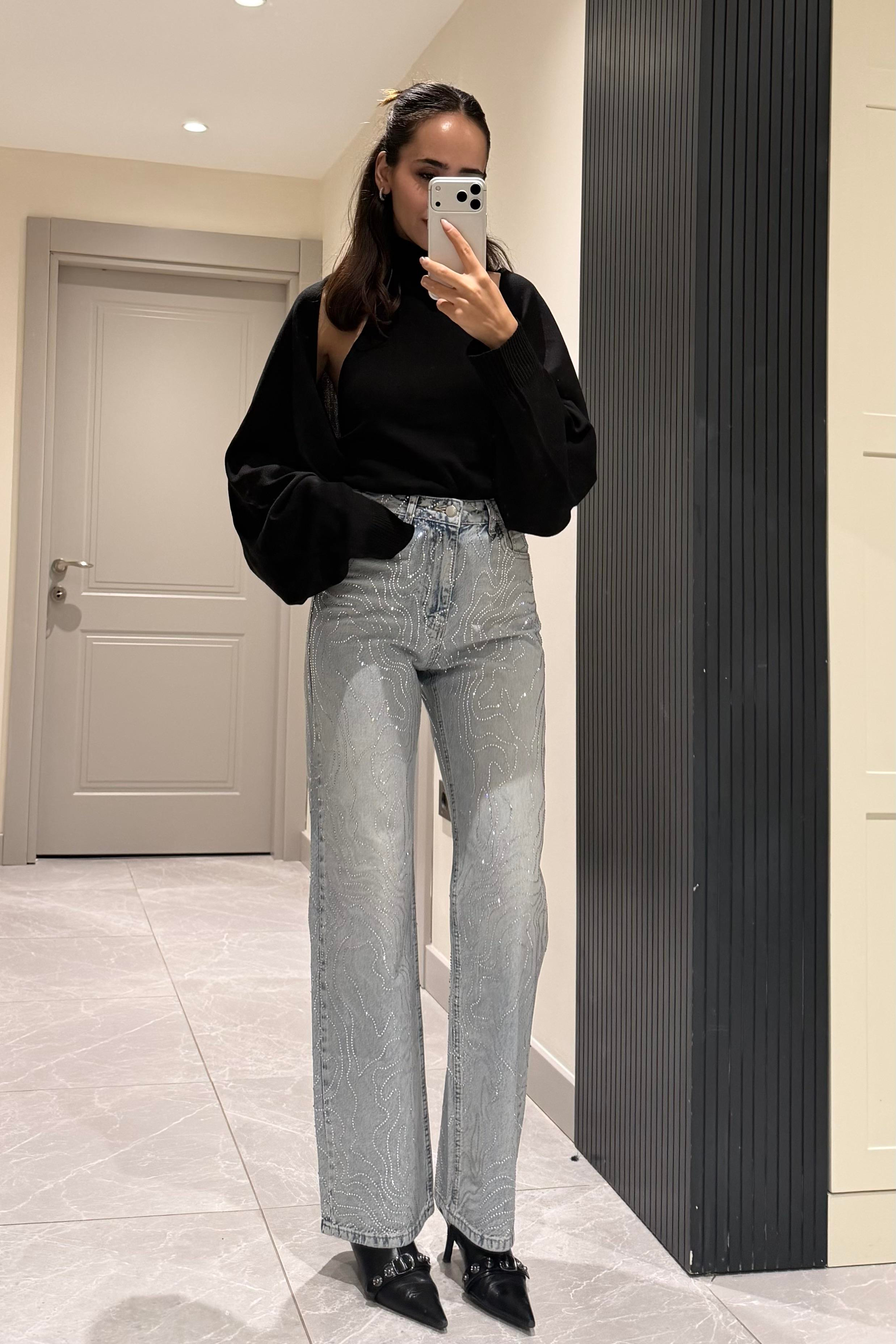 Premium Ön Arka Desenli Taşlı Jean - Kadın Jeans Modelleri - Nazliye Moda | Kadın Giyim Modası