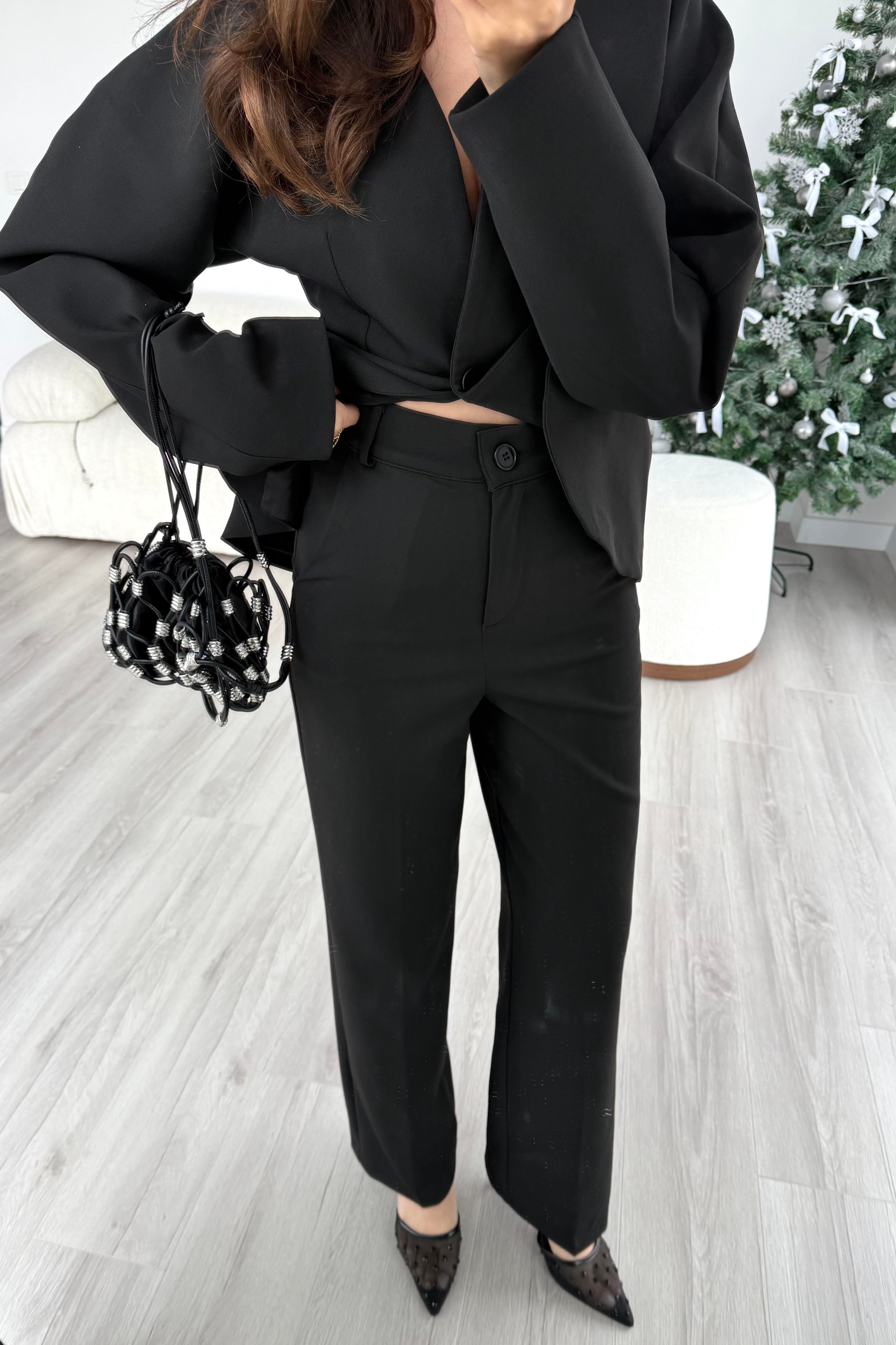 Siyah Belden Oturma Premium Takım - Kadın Takım Modelleri - Nazliye Moda | Kadın Giyim Modası