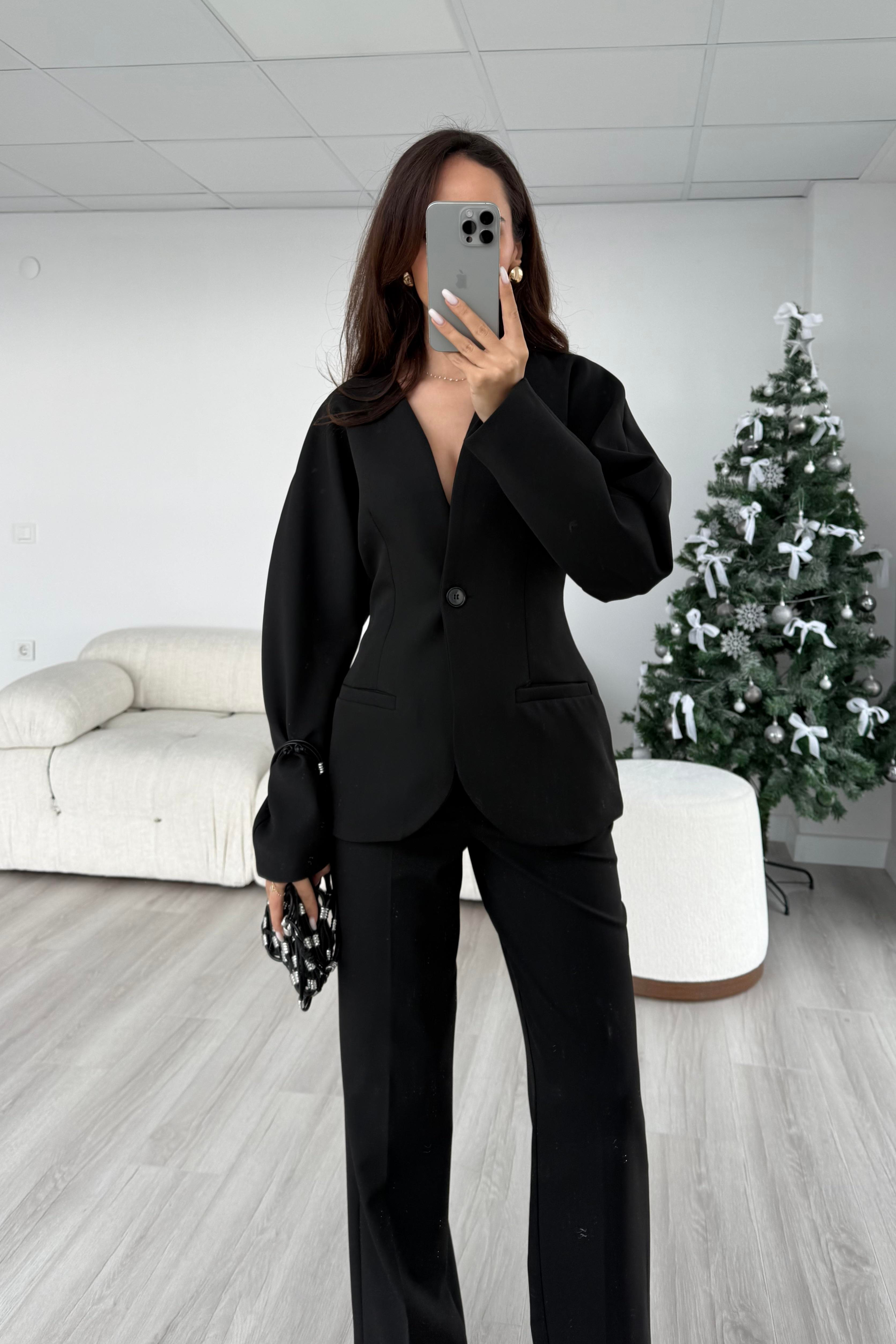 Siyah Belden Oturma Premium Takım - Kadın Takım Modelleri - Nazliye Moda | Kadın Giyim Modası