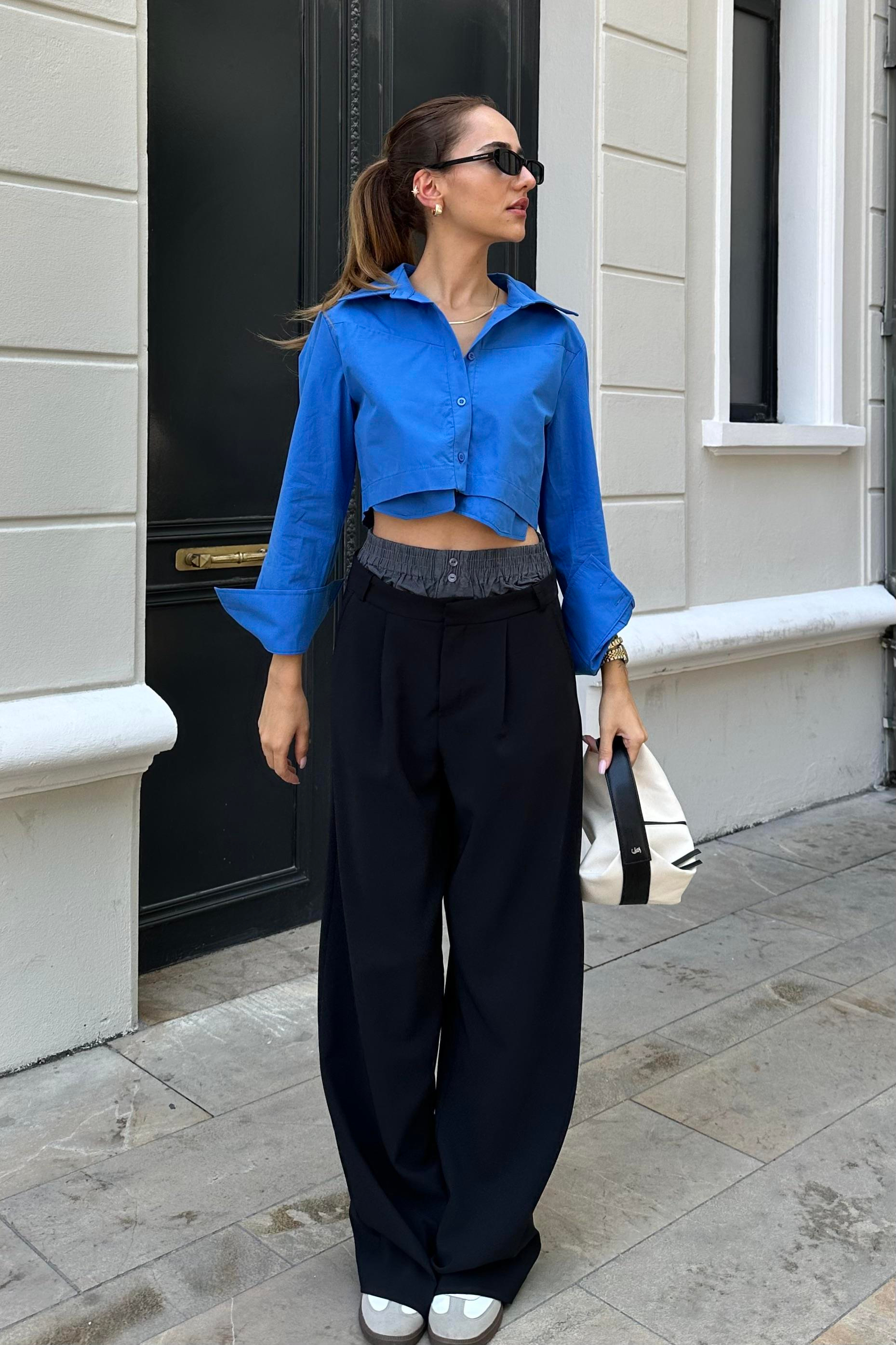Black Boxer Waist Palazzo Trouser - Kadın Trousers Modelleri - Nazliye Moda - Kadın Giyim Modası