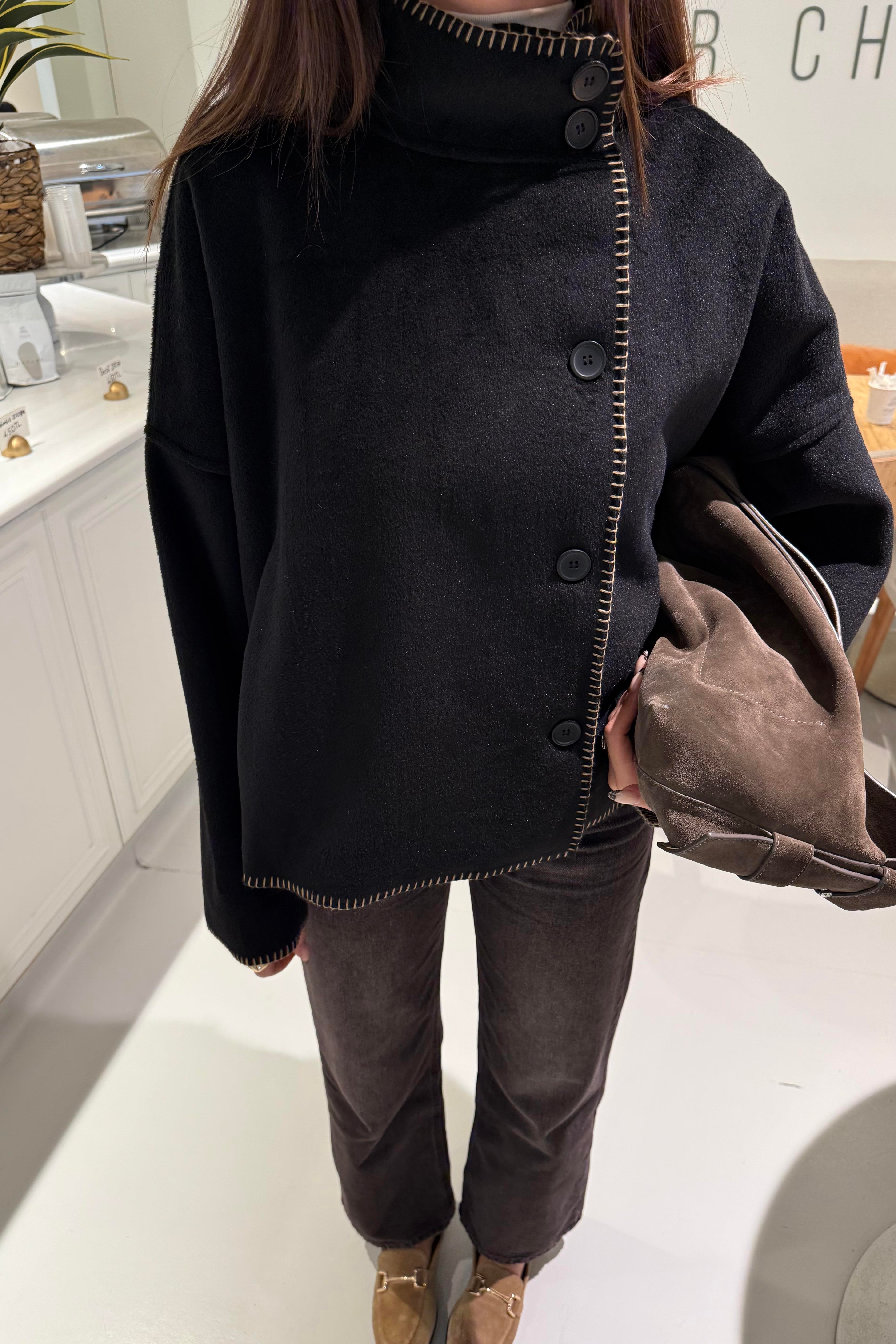 Siyah Çoban Dikişli Ceket - Kadın Ceket Modelleri - Nazliye Moda | Kadın Giyim Modası