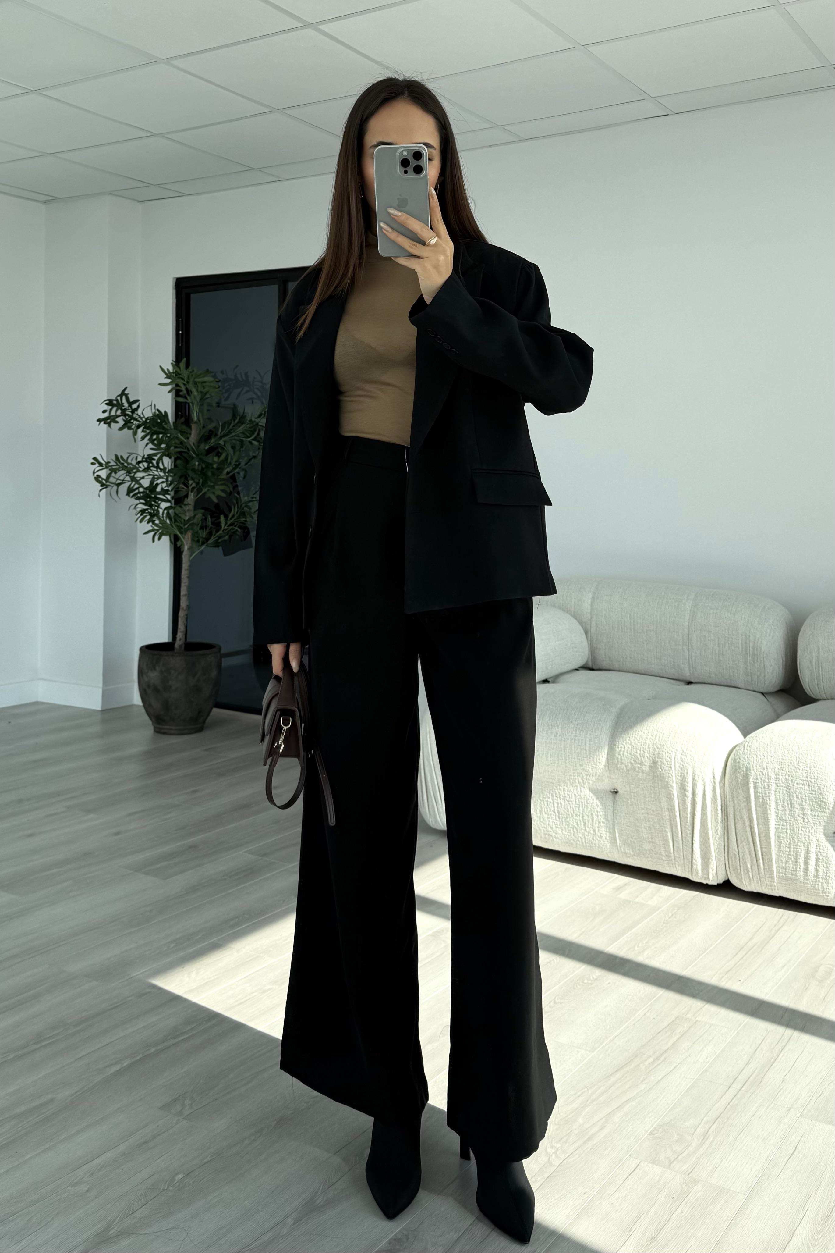 Siyah Dökümlü Premium Pantolon - Kadın Trousers Modelleri - Nazliye Moda | Kadın Giyim Modası
