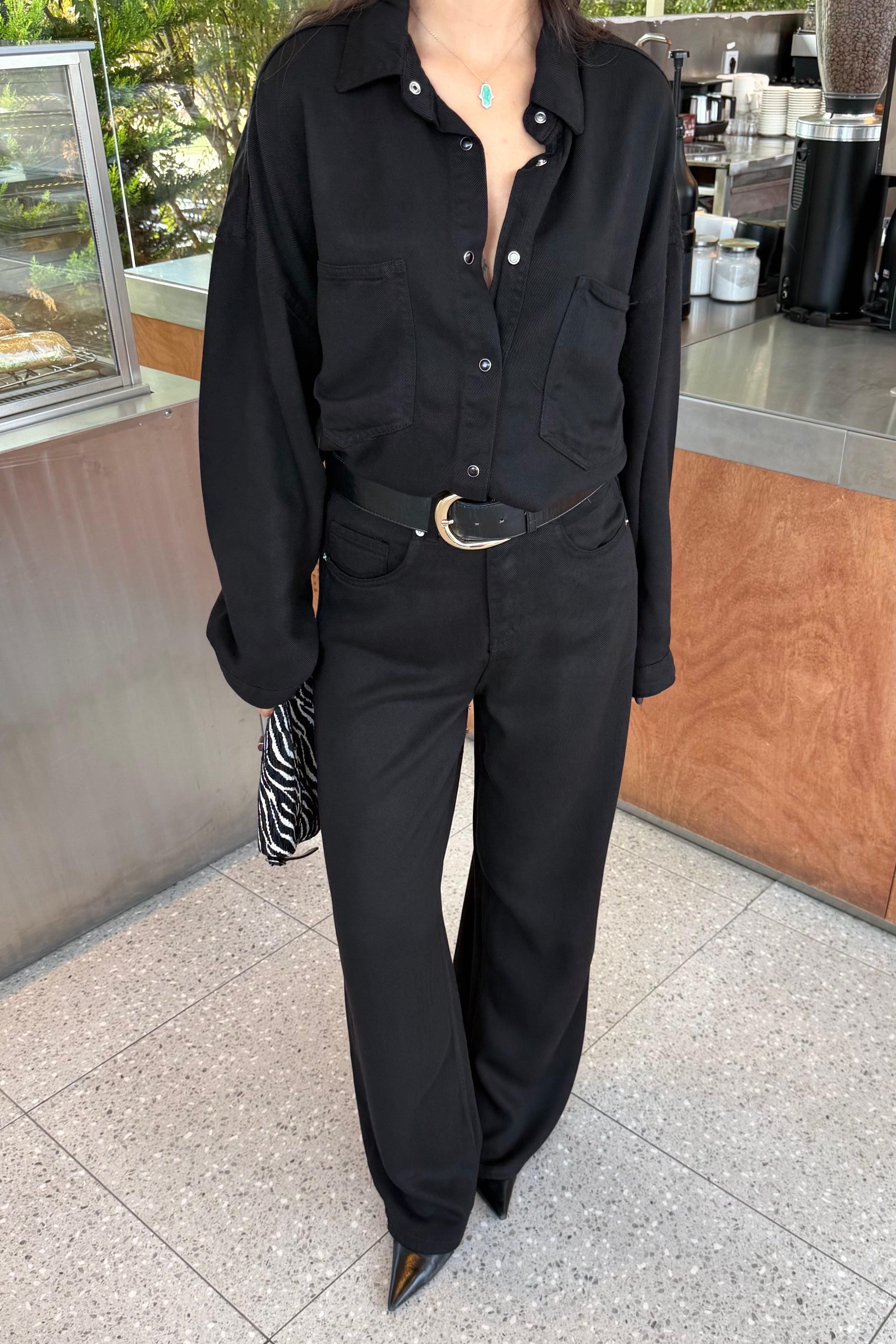 Siyah Gömlek Pantolon Tencel Takım - Kadın Takım Modelleri - Nazliye Moda | Kadın Giyim Modası