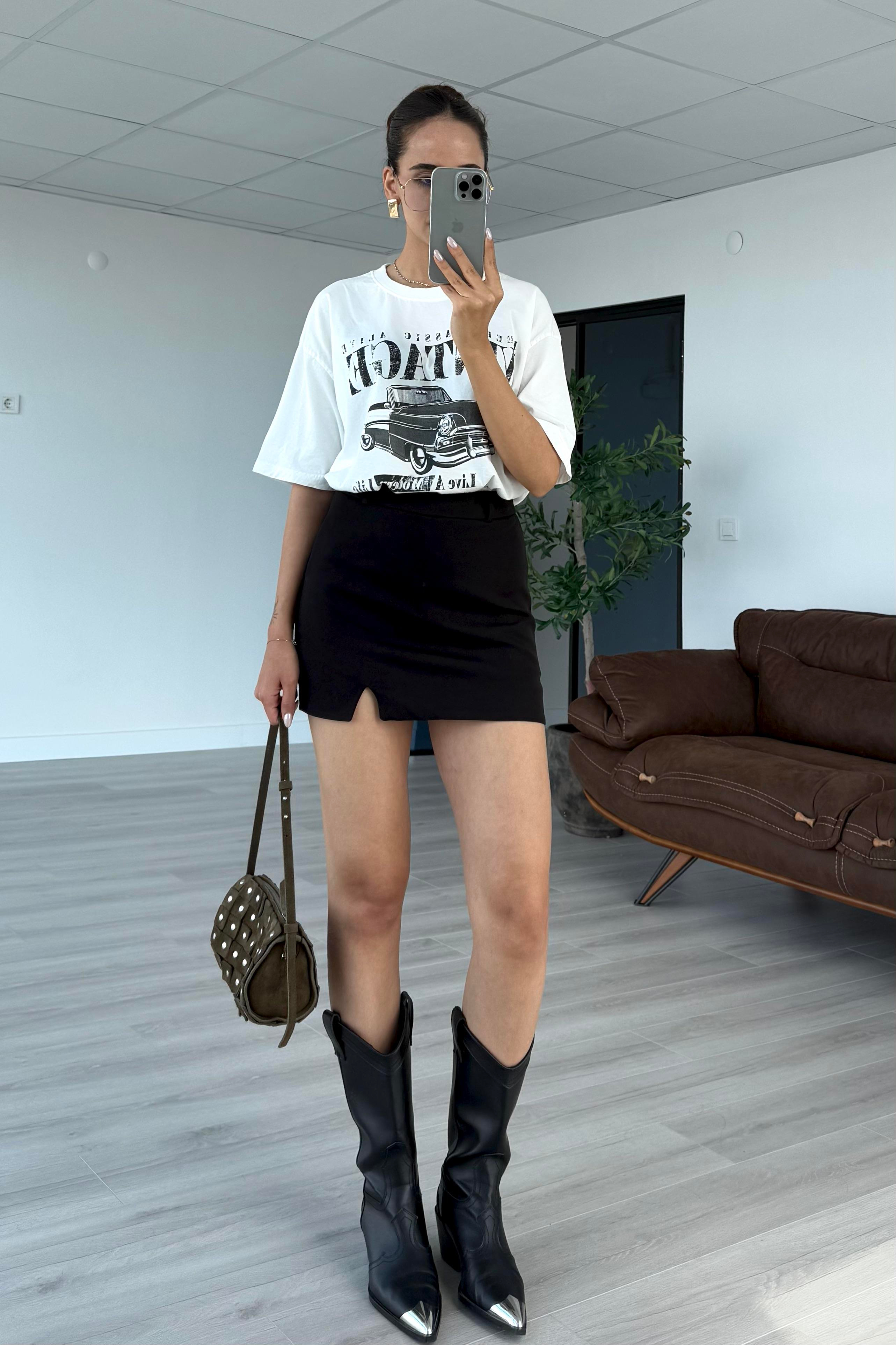 Siyah İçi Şortlu Mini Etek - Kadın Skirts Modelleri - Nazliye Moda | Kadın Giyim Modası
