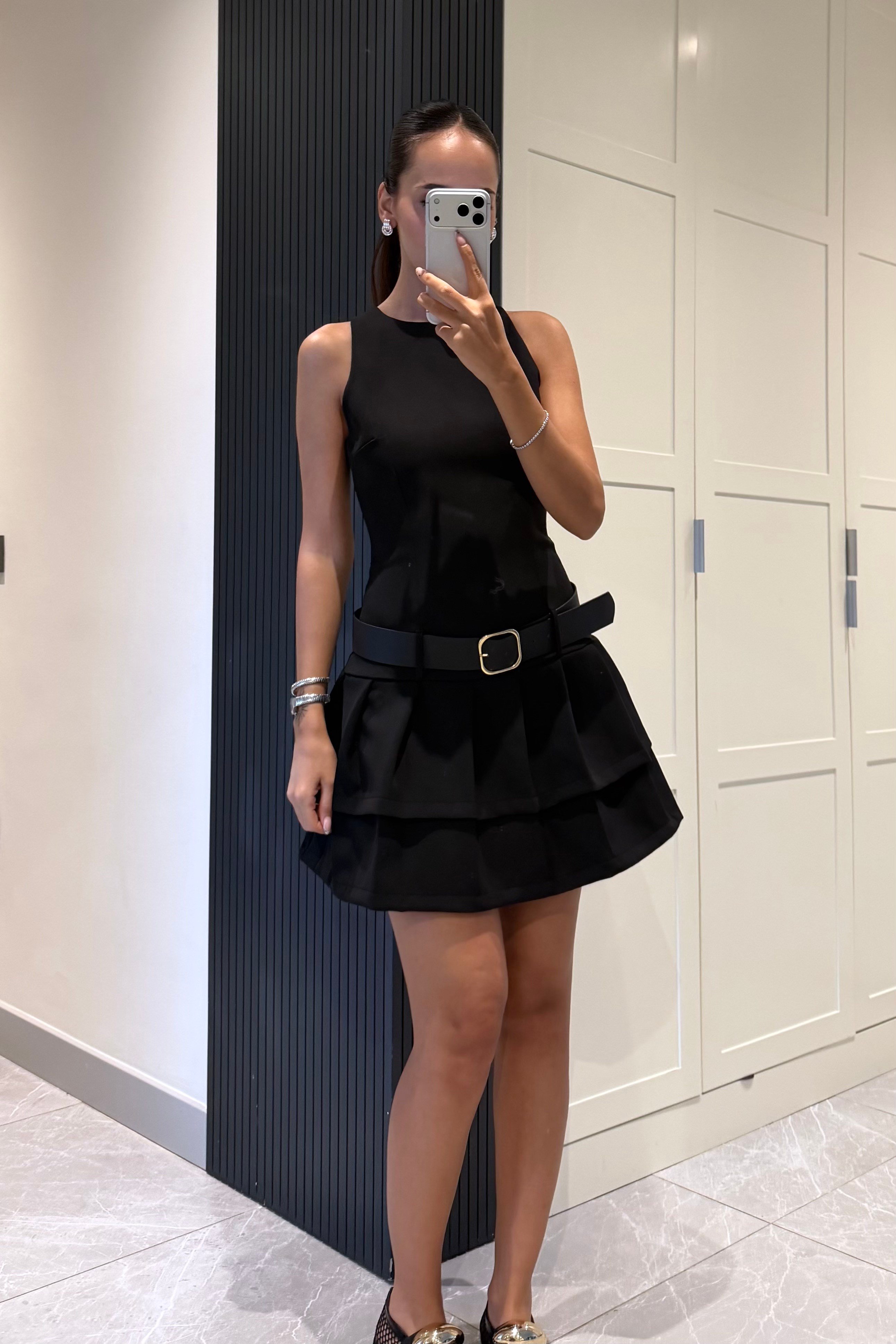 Siyah Kemer Detay Mini Elbise - Kadın Elbise Modelleri - Nazliye Moda | Kadın Giyim Modası