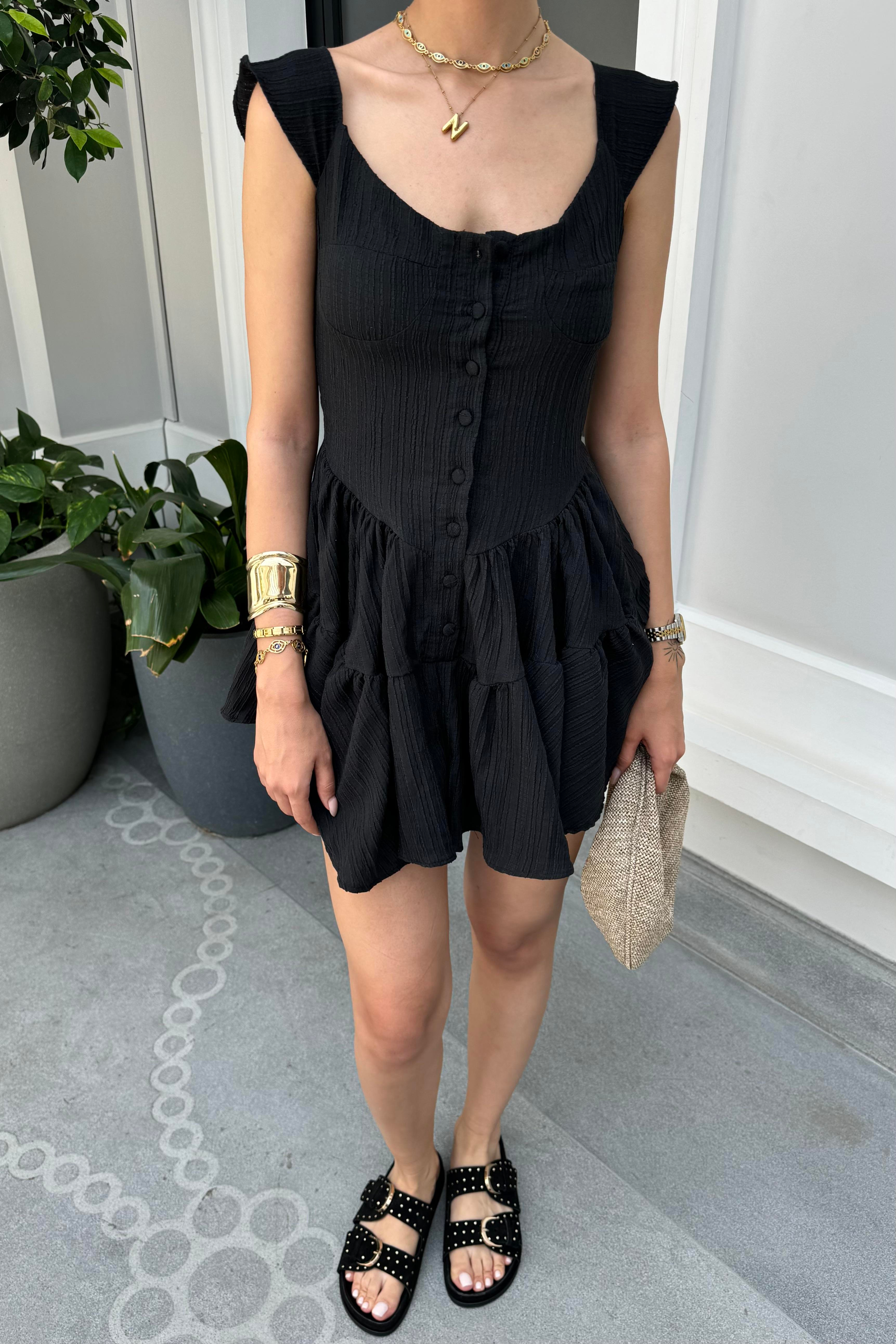 Siyah Mini Şort Elbise - Kadın Dresses Modelleri - Nazliye Moda - Kadın Giyim Modası