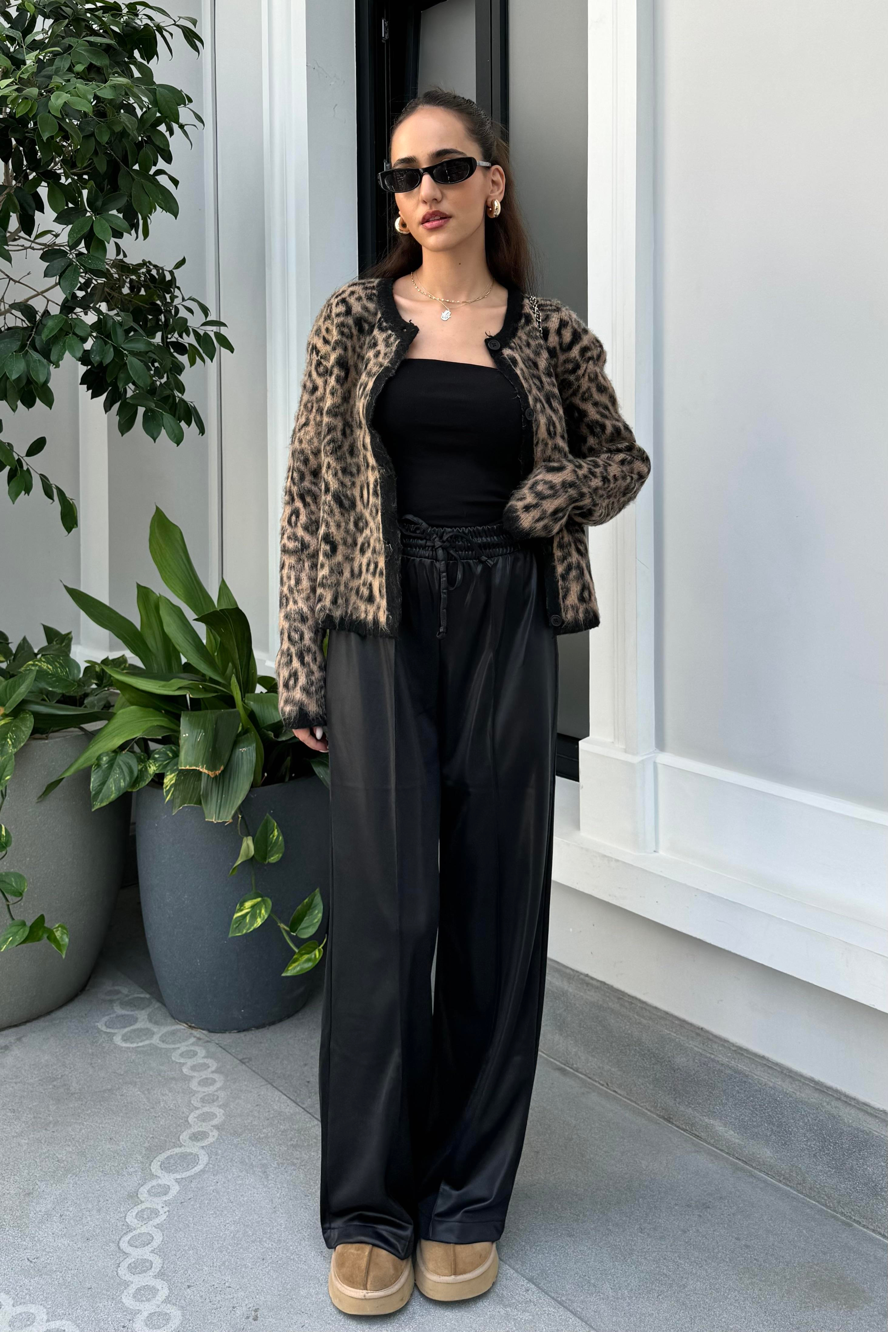 Siyah Örme Deri Premium Pantolon - Kadın Trousers Modelleri - Nazliye Moda | Kadın Giyim Modası