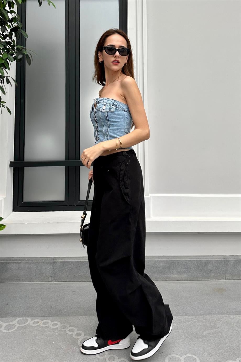 Siyah Paraşüt Jogger Pantolon - Kadın Pantolon Modelleri - Nazliye Moda | Kadın Giyim Modası