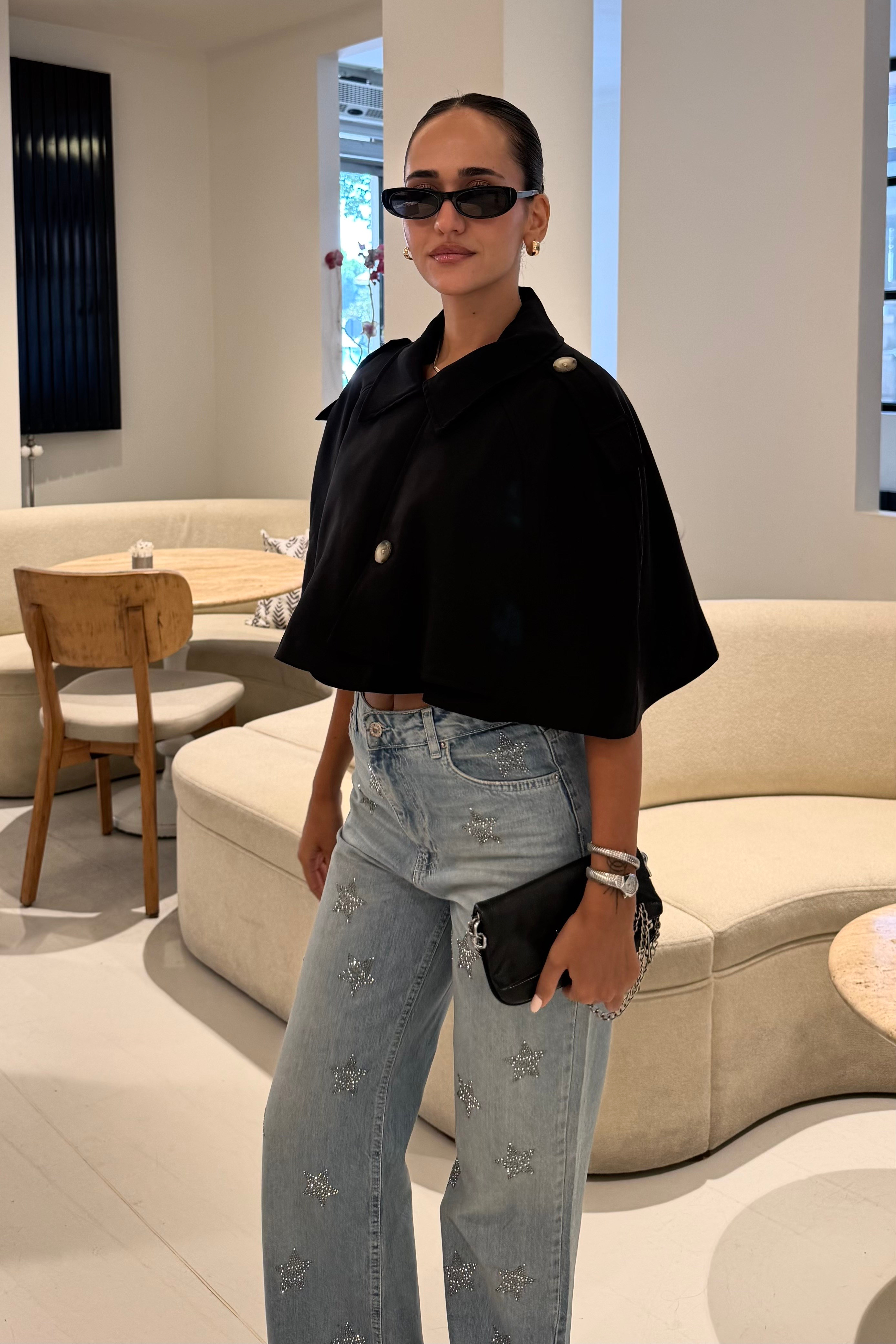 Siyah Pelerin Trençkot - Kadın Ceket Modelleri - Nazliye Moda | Kadın Giyim Modası