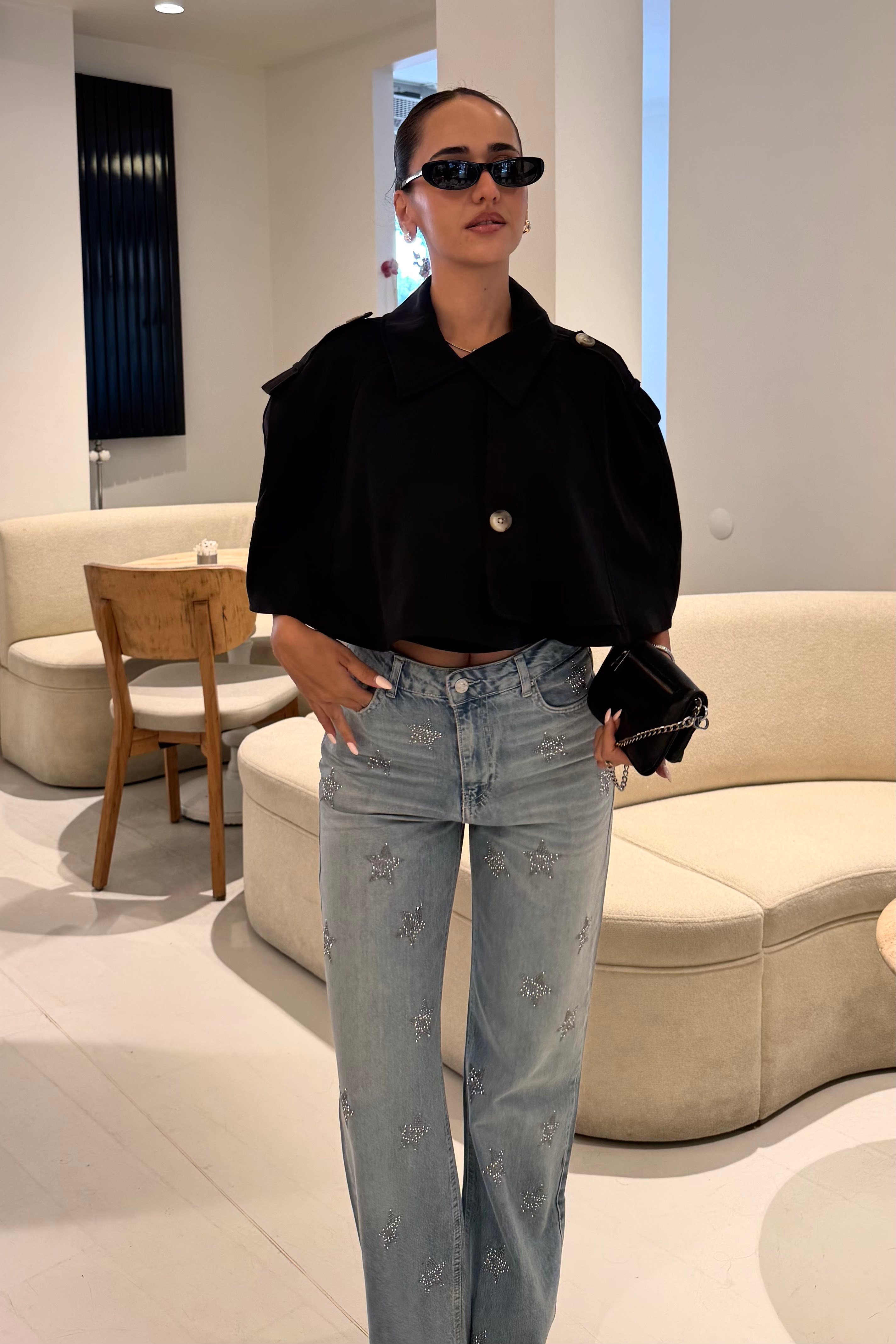 Siyah Pelerin Trençkot - Kadın Ceket Modelleri - Nazliye Moda | Kadın Giyim Modası