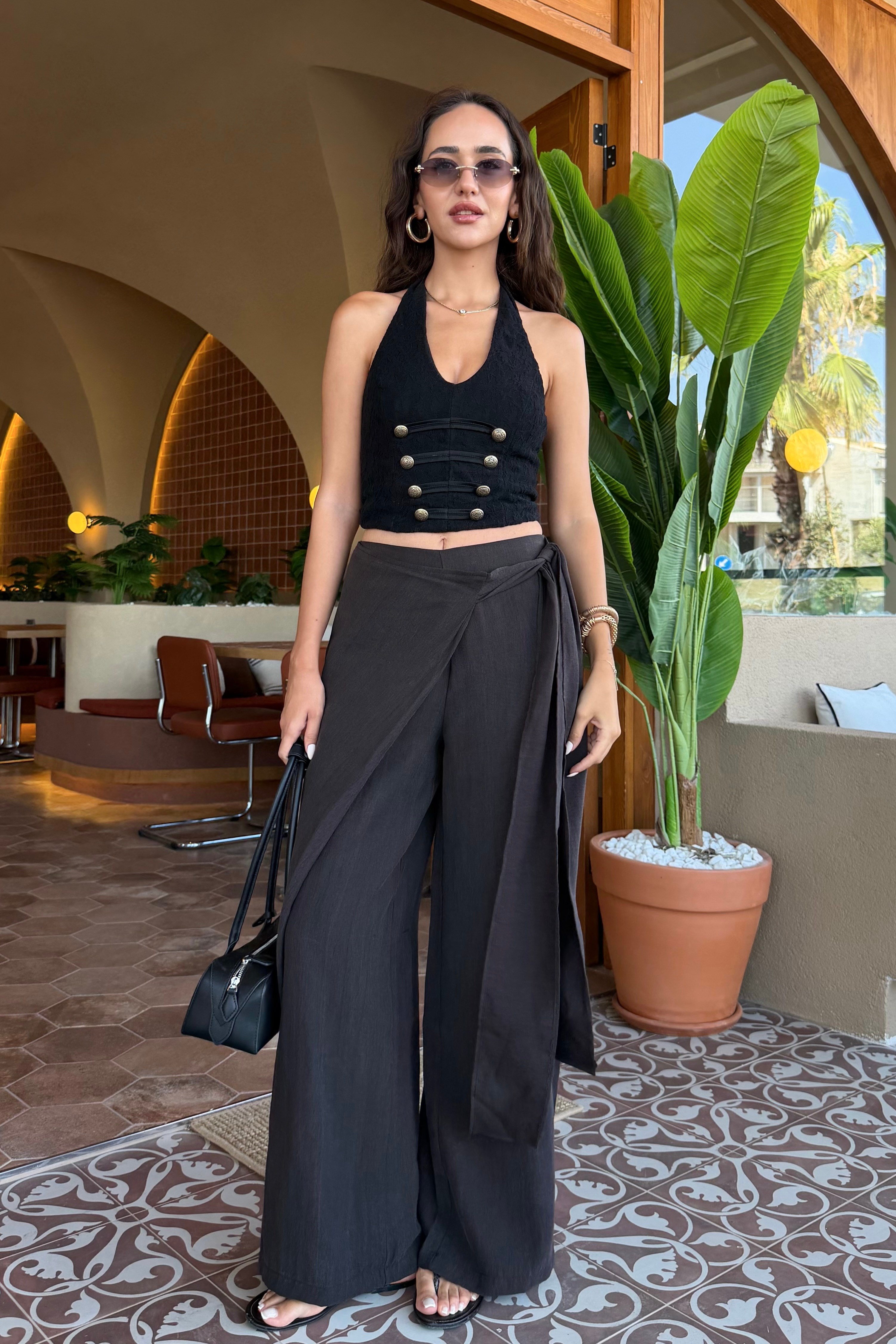 Siyah Premium Bağlamalı Pantolon - Kadın Pantolon Modelleri - Nazliye Moda | Kadın Giyim Modası