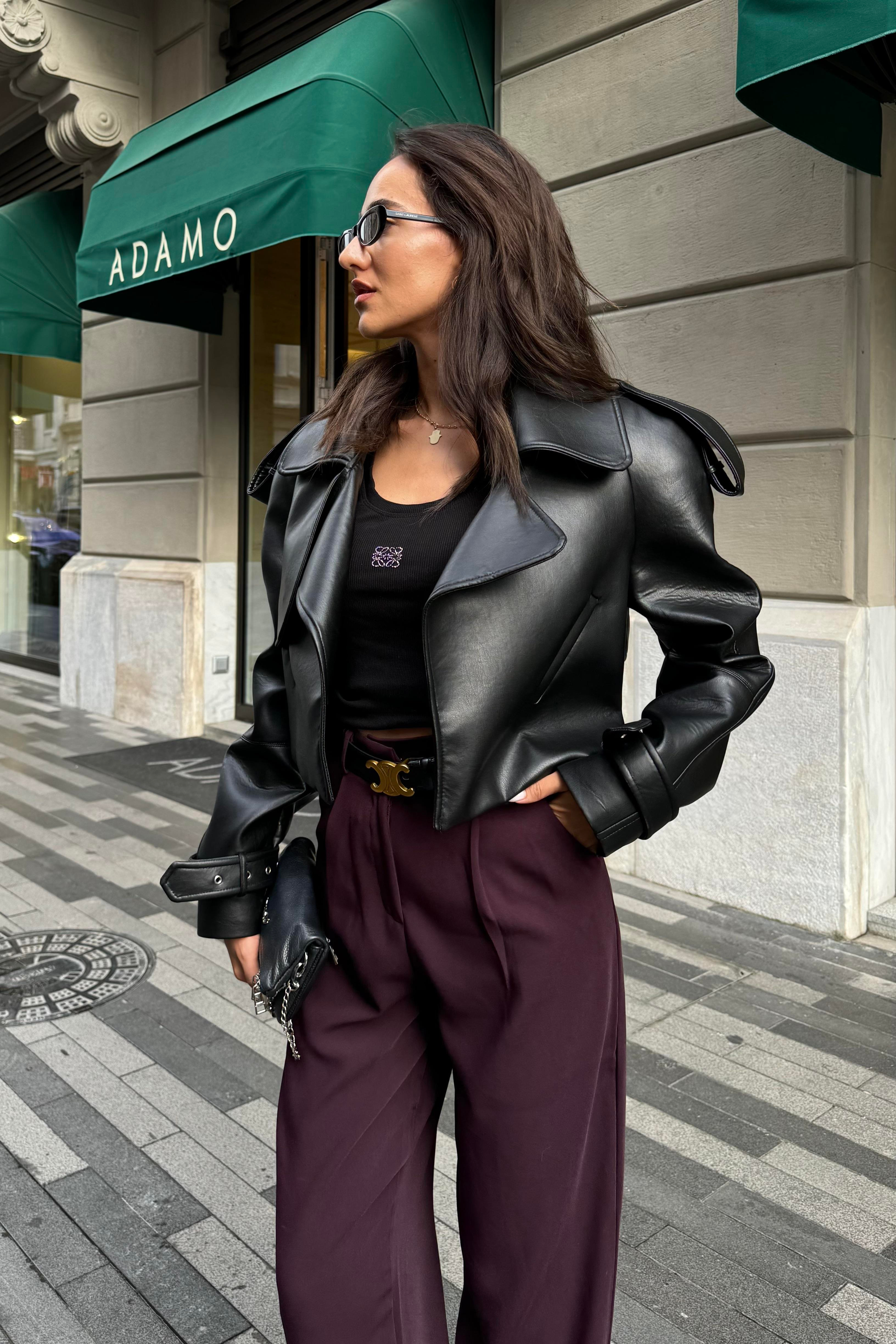 Siyah Premium Kısa Deri Trençkot - Kadın Trench Coats Modelleri - Nazliye Moda | Kadın Giyim Modası