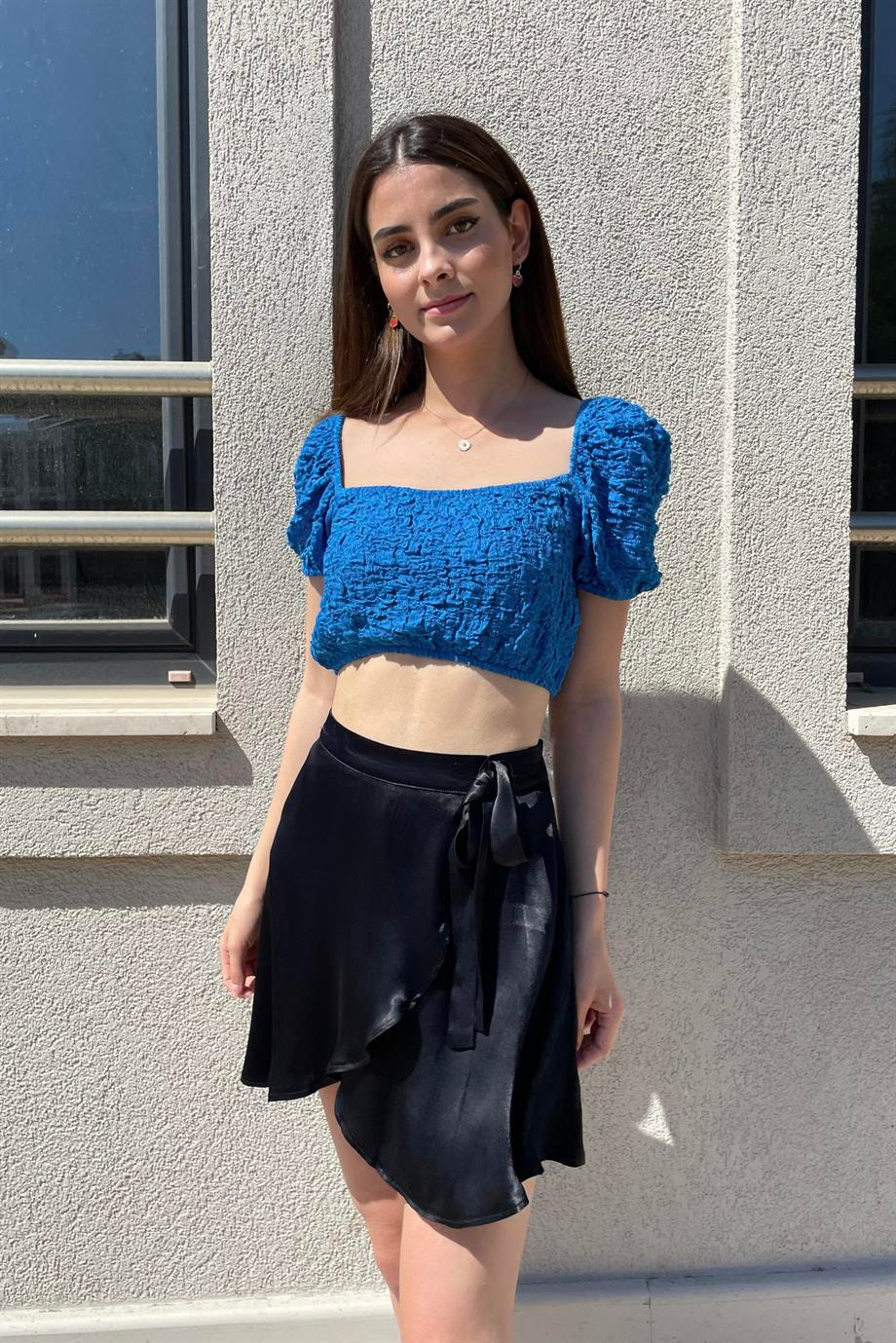 Siyah Saten Mini Etek - Kadın Etek Modelleri - Nazliye Moda | Kadın Giyim Modası