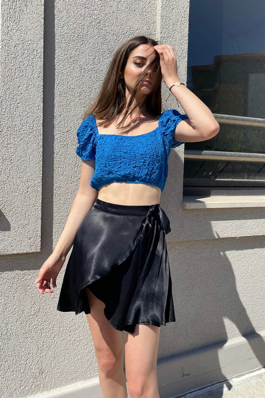 Siyah Saten Mini Etek - Kadın Etek Modelleri - Nazliye Moda | Kadın Giyim Modası