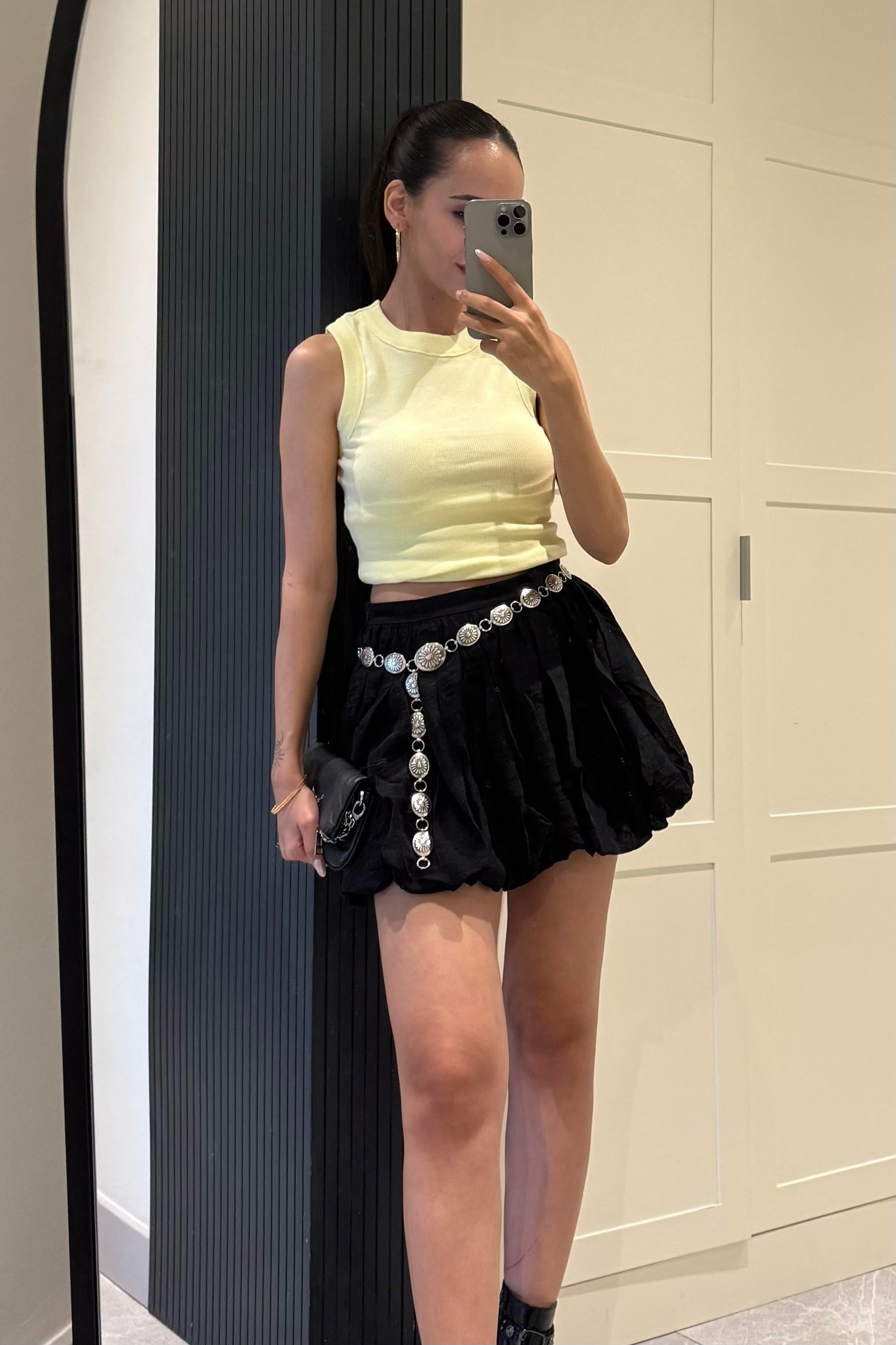 Siyah Şortlu Balon Mini Etek - Kadın Etek Modelleri - Nazliye Moda | Kadın Giyim Modası