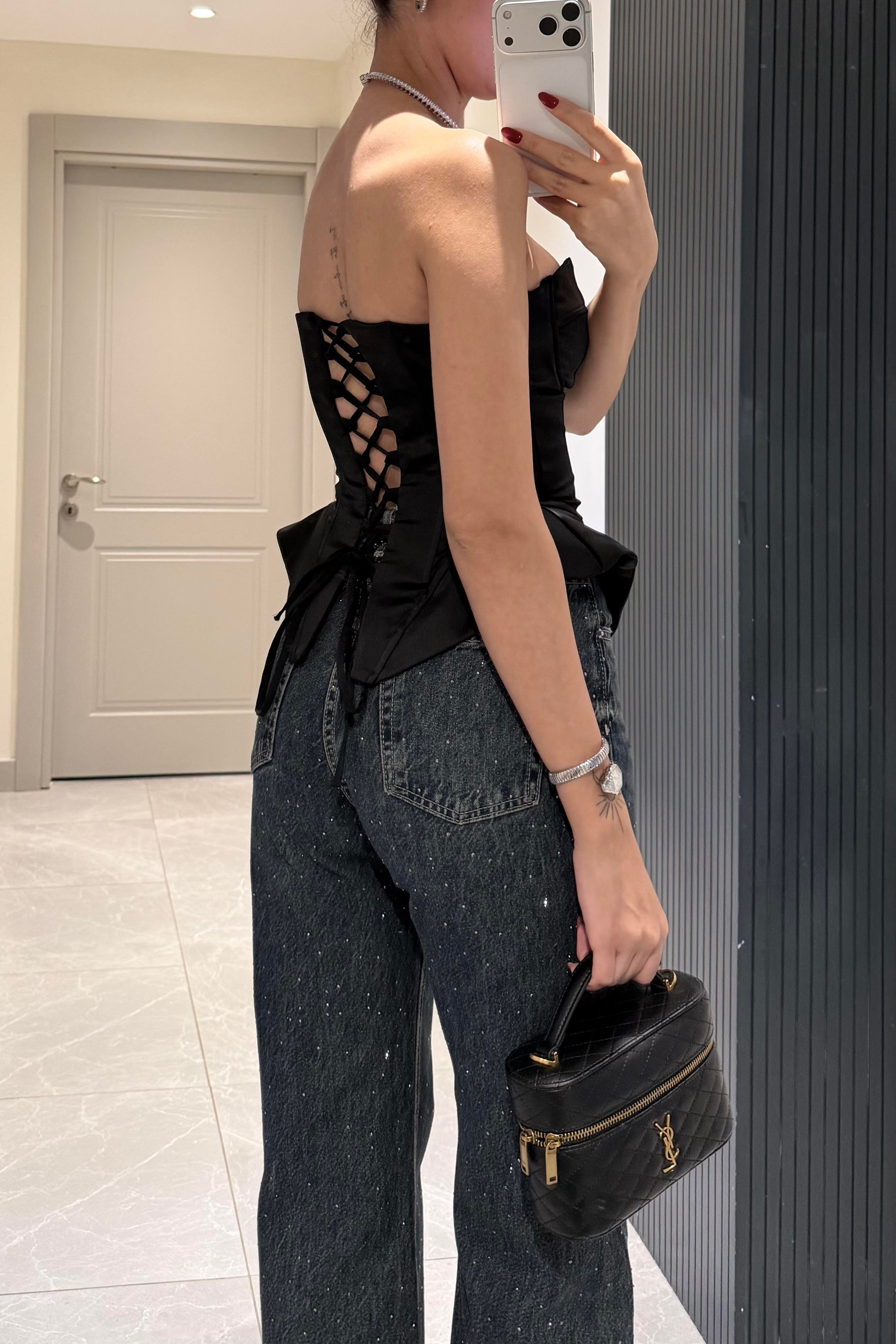 Siyah Straplez Korse Bluz - Kadın Blouses Modelleri - Nazliye Moda | Kadın Giyim Modası